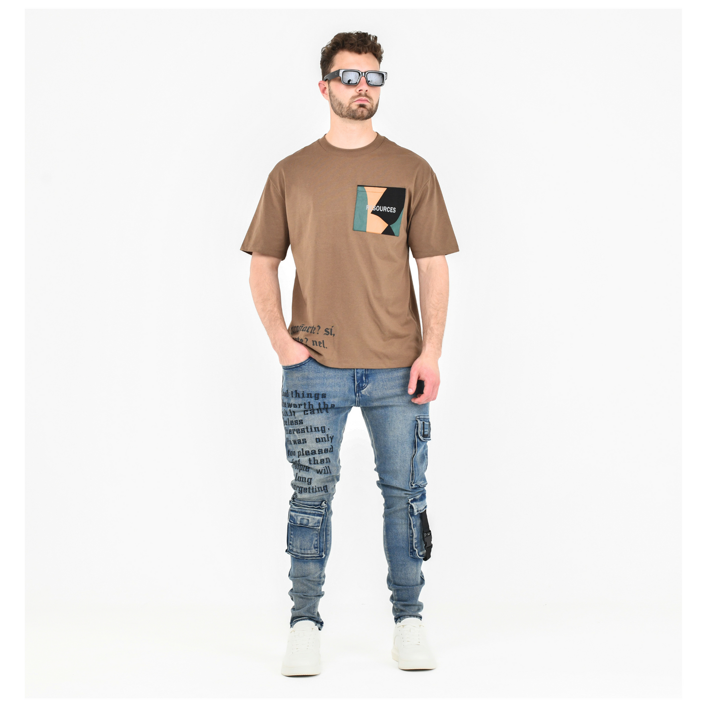 Men’s Graffiti Tactical Cargo Denim Jeans – Blue Wash