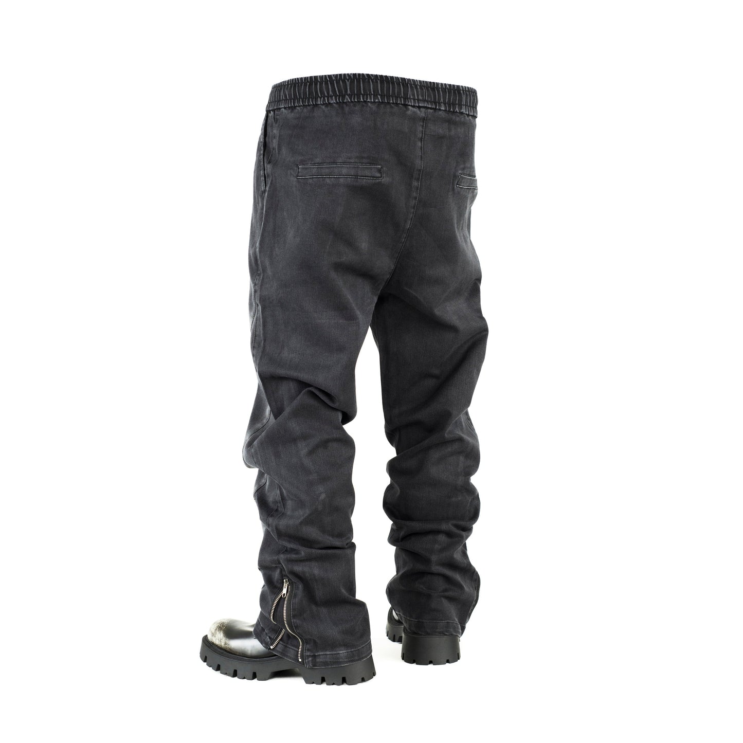 Dark Washed Denim Joggers with Ankle Zipper