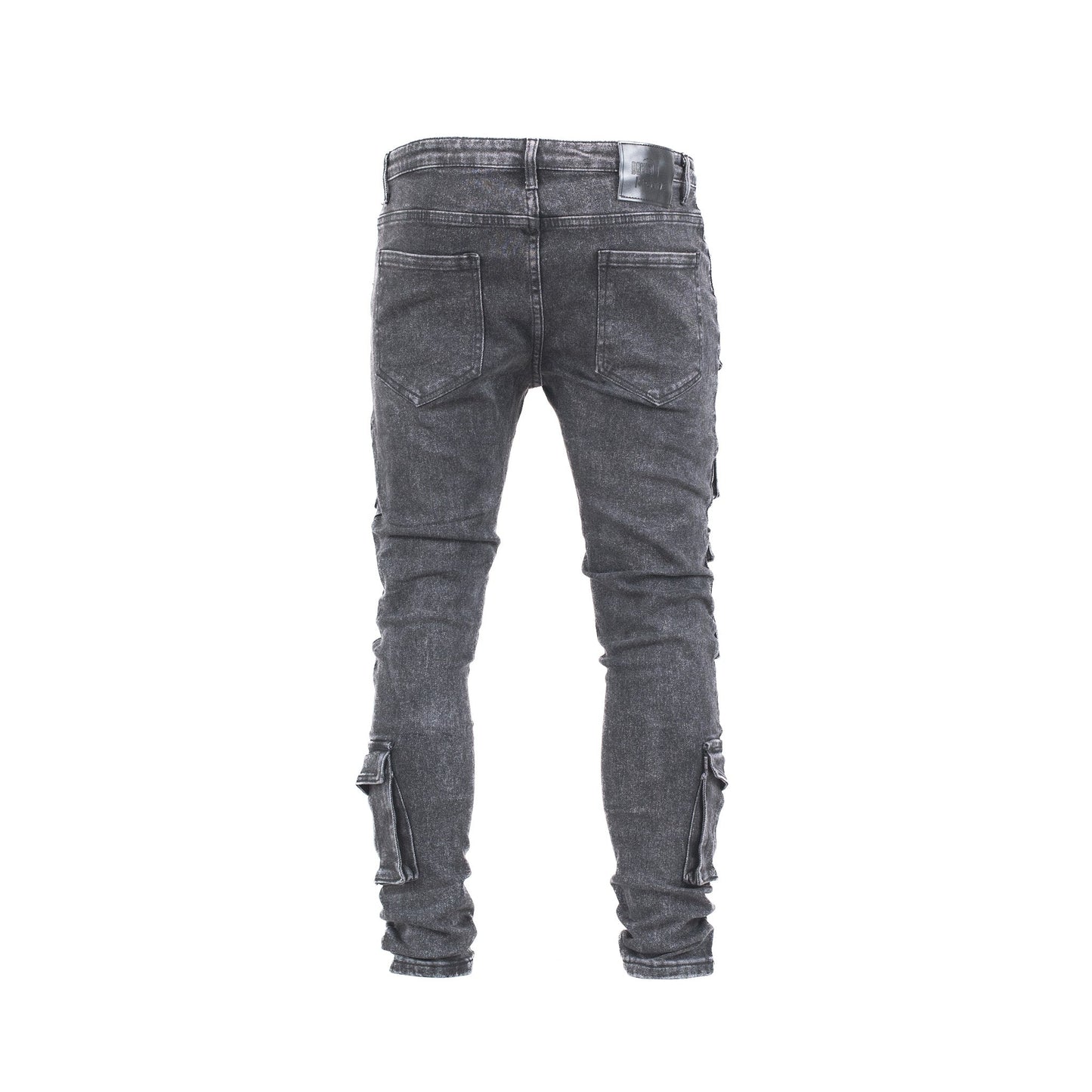 Men’s Shadow Black Multi-Pocket Distressed Cargo Denim