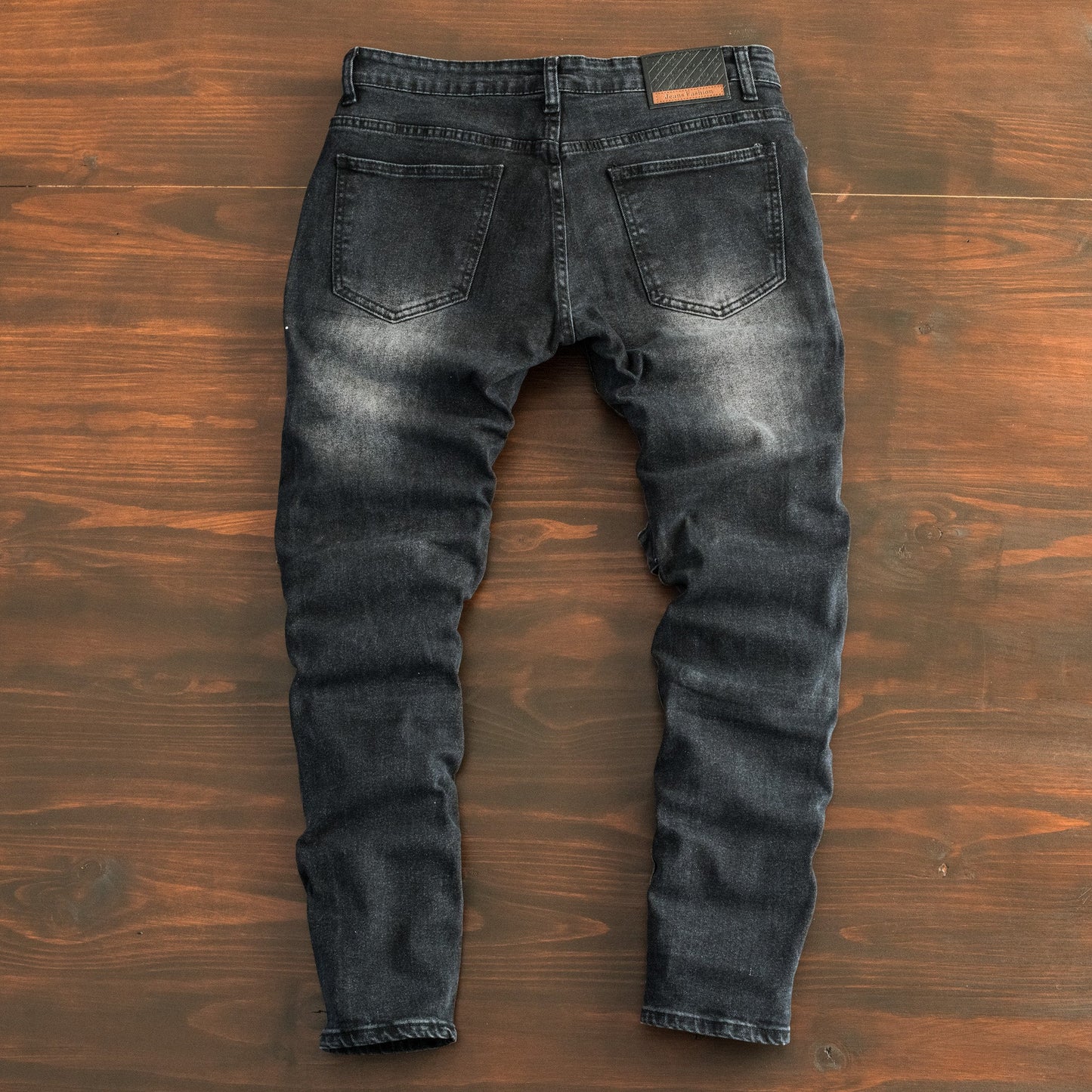 Men’s Black Distressed Strap Detail Denim Jeans