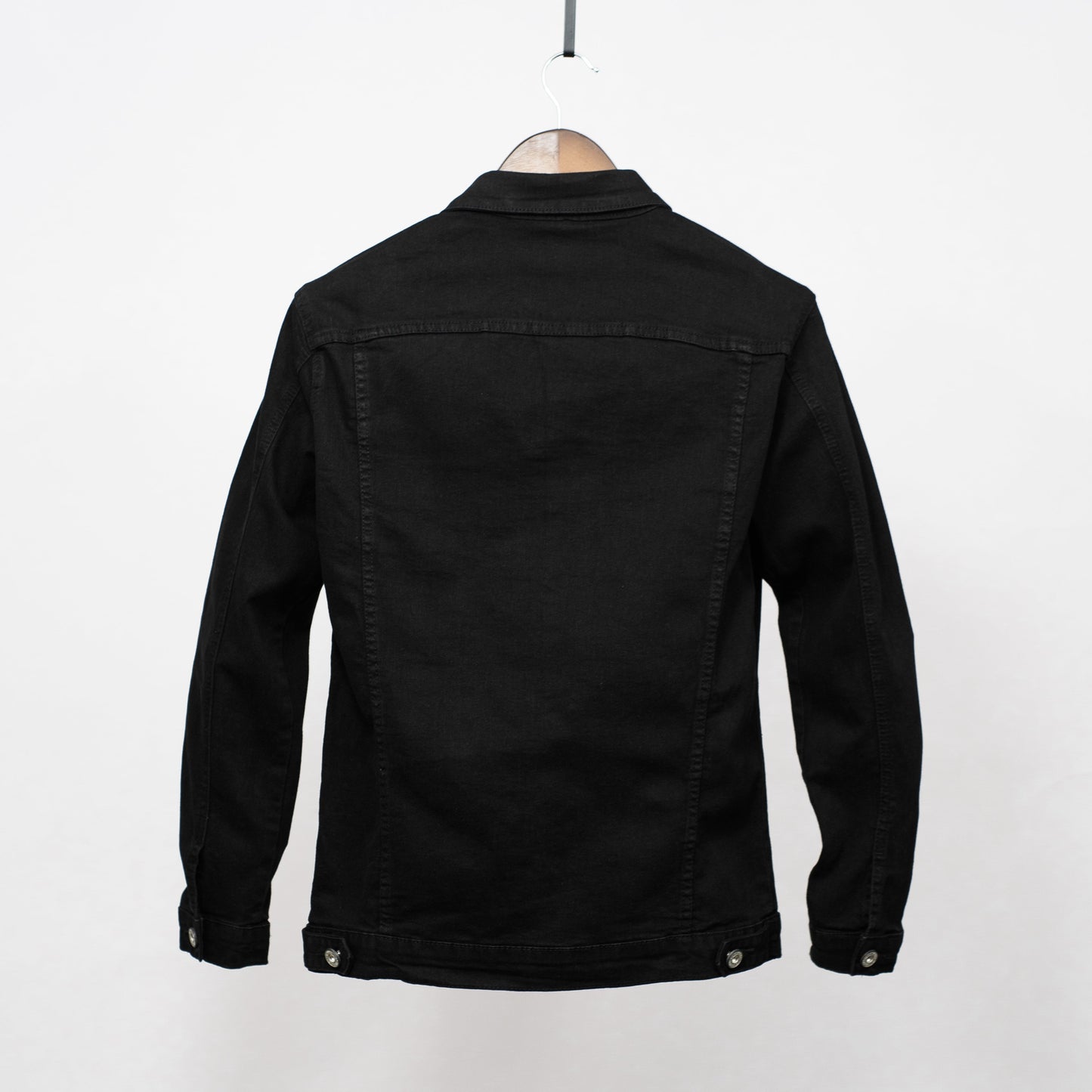 Men Solid Black Denim Jacket