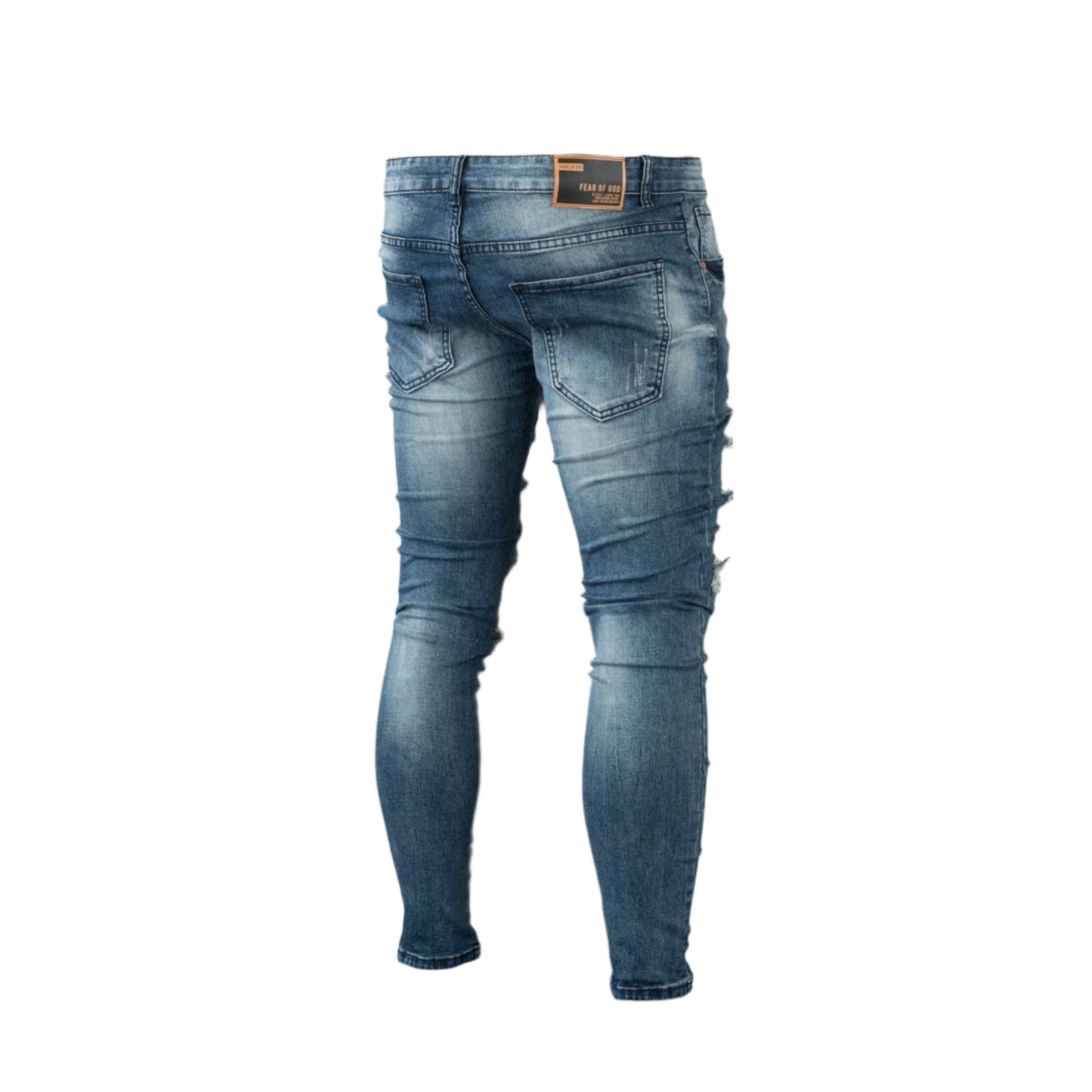 Men’s Ripped Patch Work Blue Skinny Denim FOG
