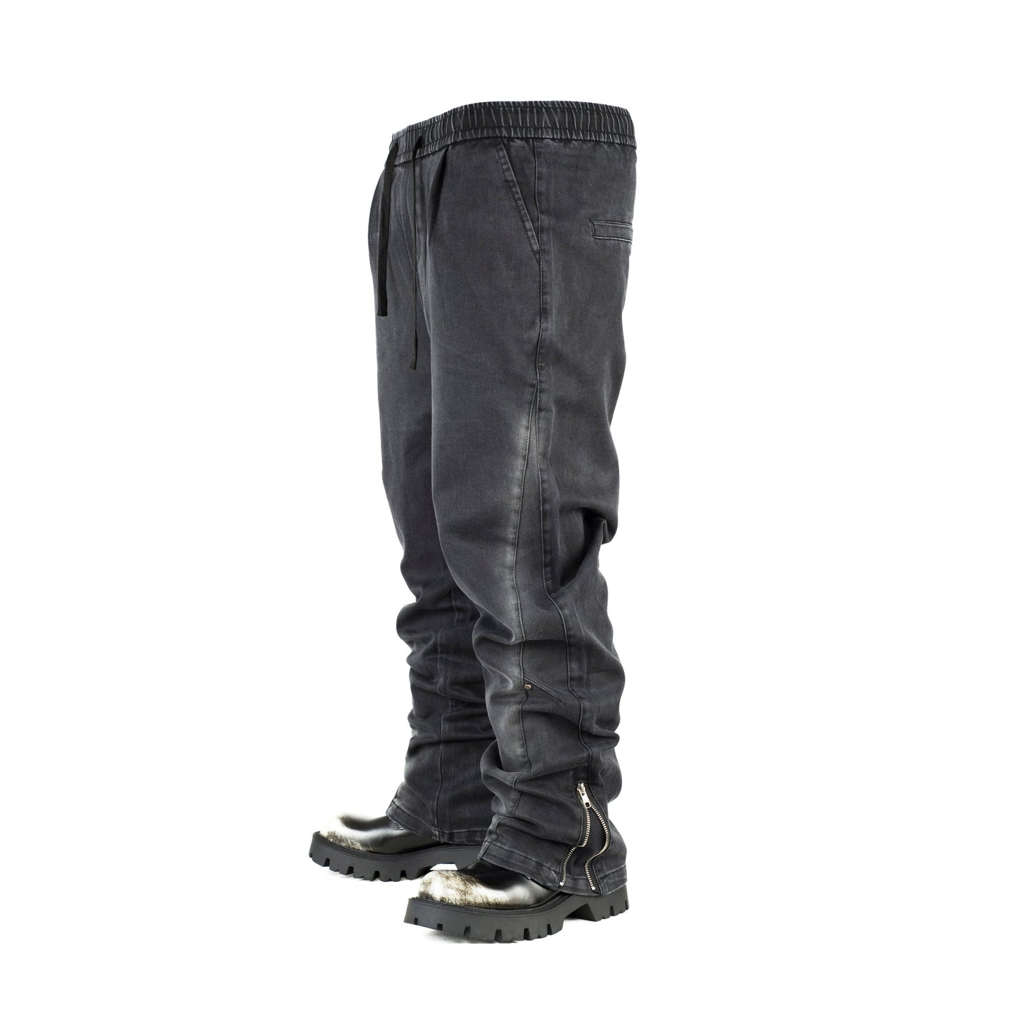 Dark Washed Denim Joggers with Ankle Zipper