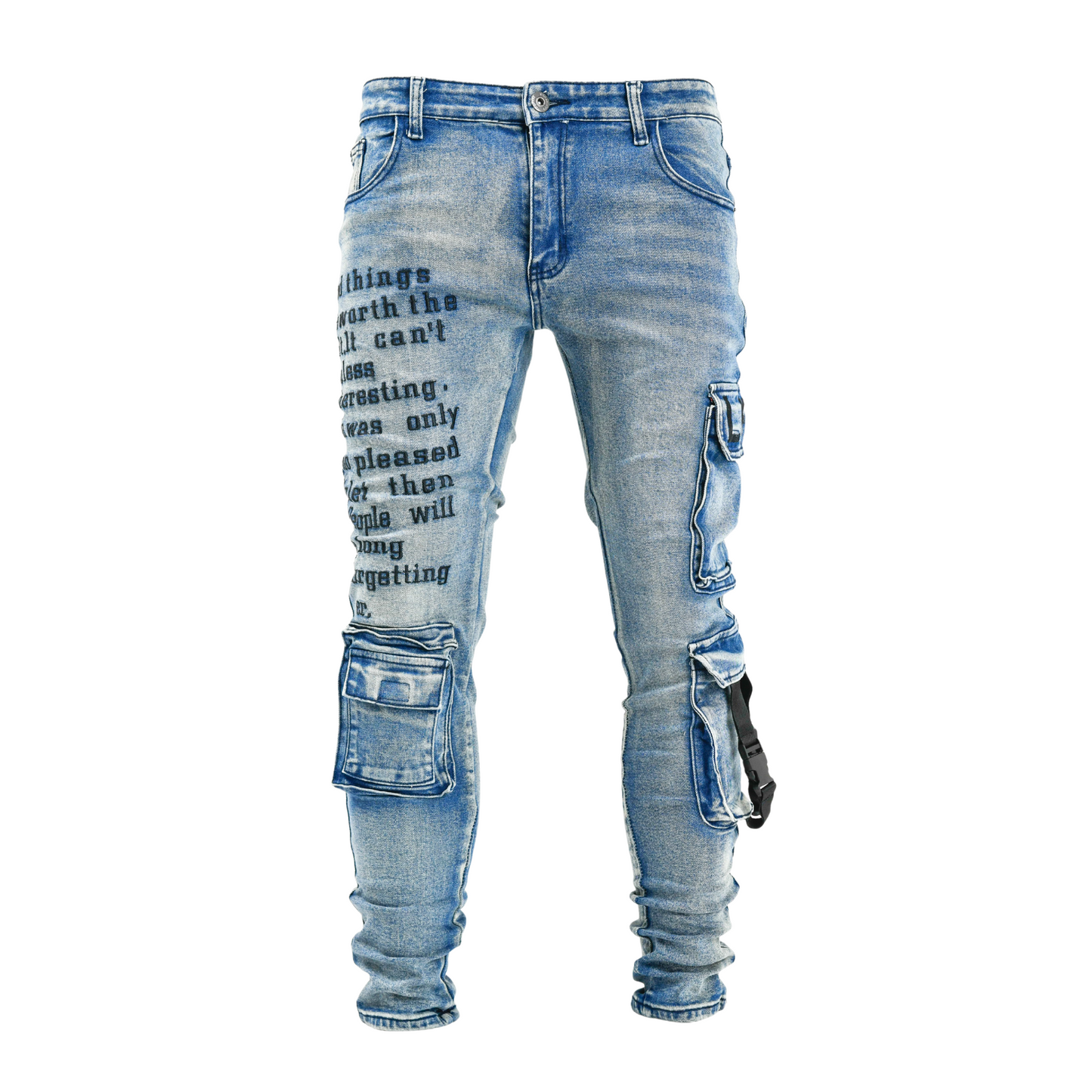 Men’s Graffiti Tactical Cargo Denim Jeans – Blue Wash
