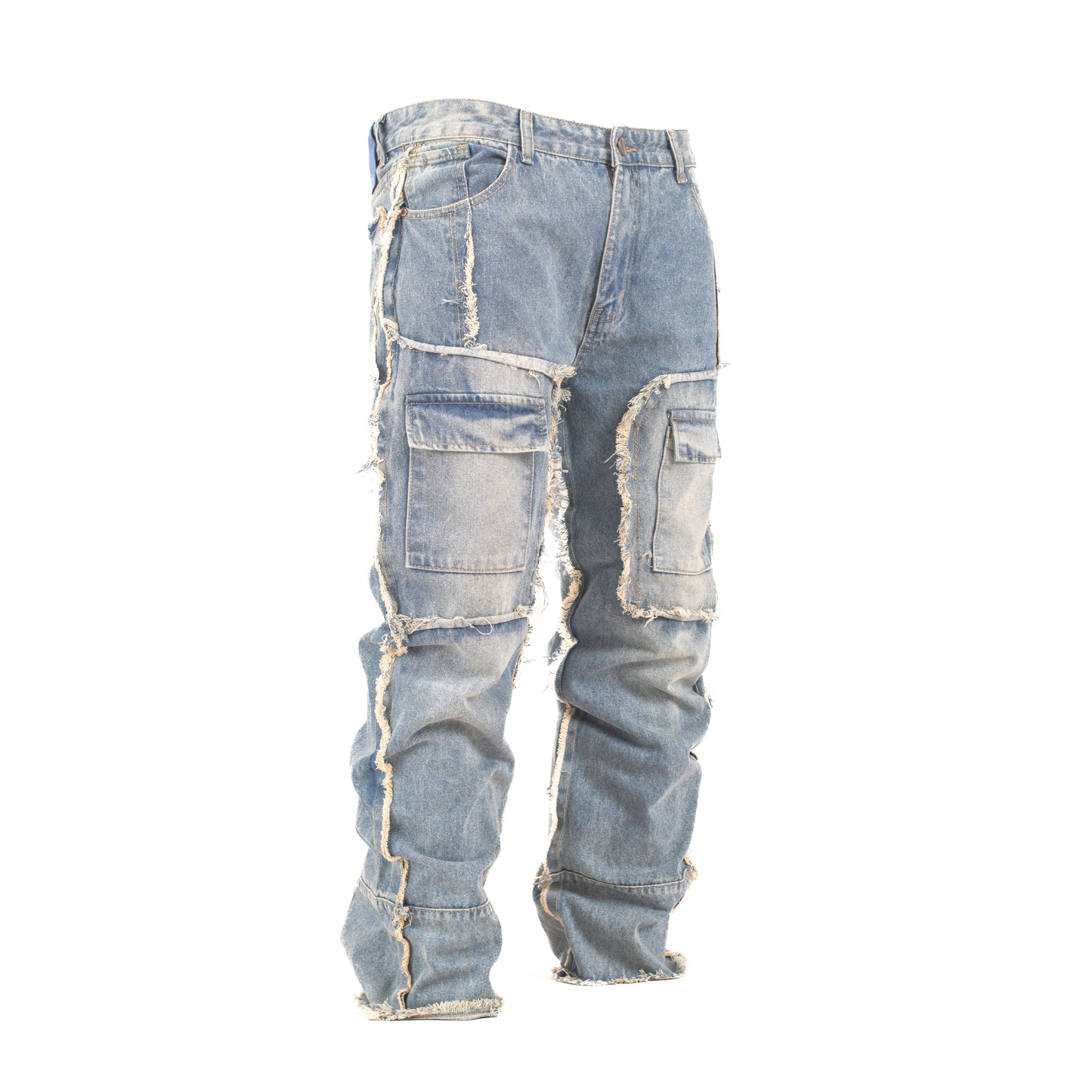 Men’s Raw Edge Multi-Pocket Utility Denim Jeans