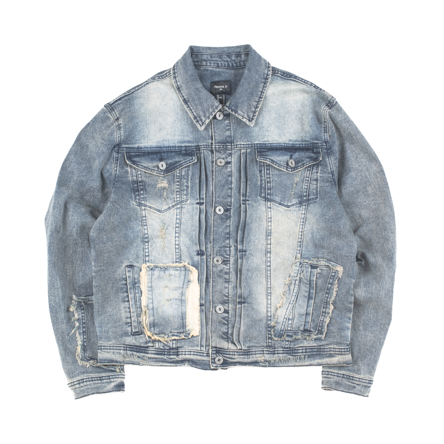 Urban Fade Distressed Patchwork Denim Jacket