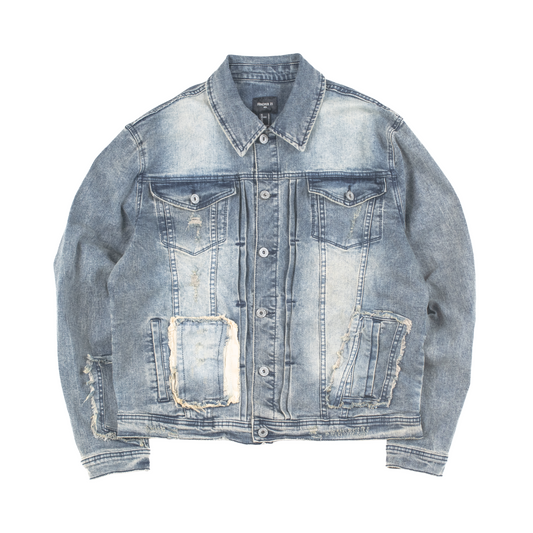 Urban Fade Distressed Patchwork Denim Jacket