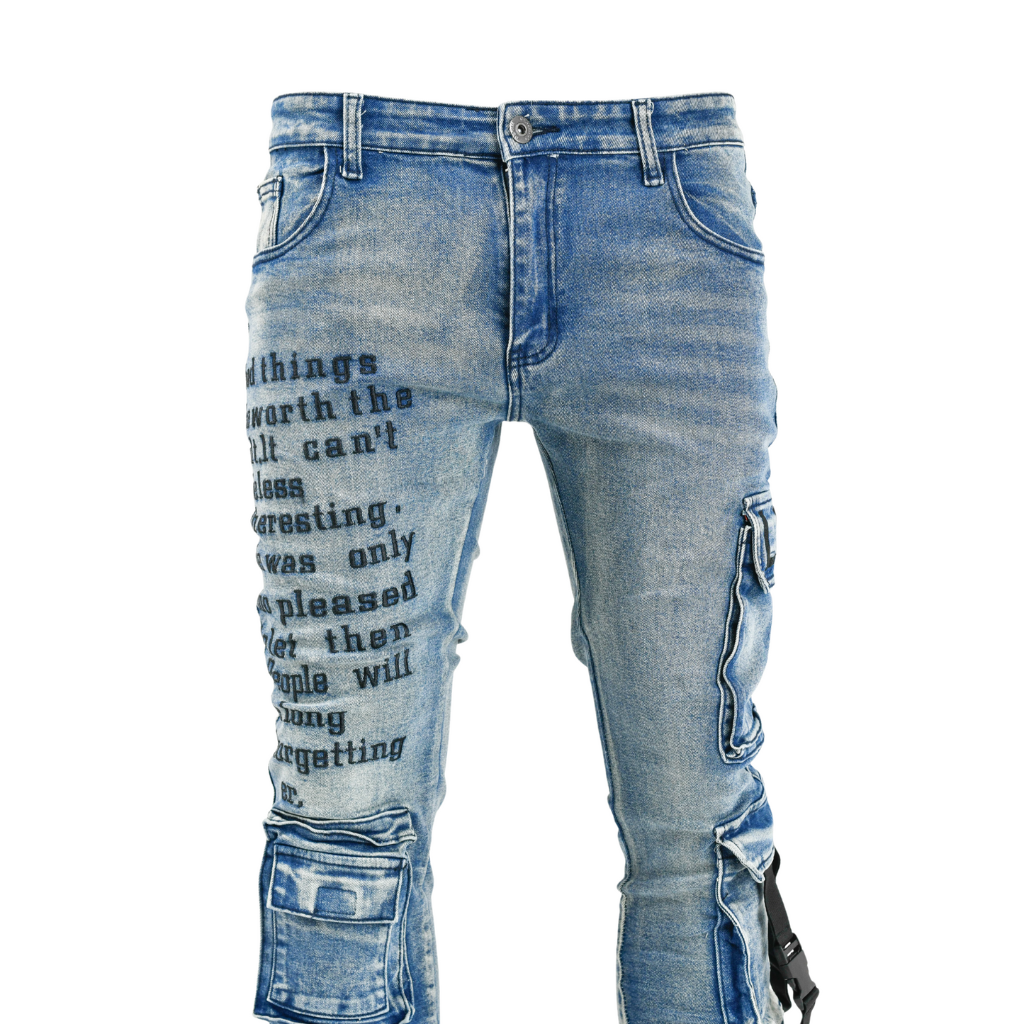 Men’s Graffiti Tactical Cargo Denim Jeans – Blue Wash