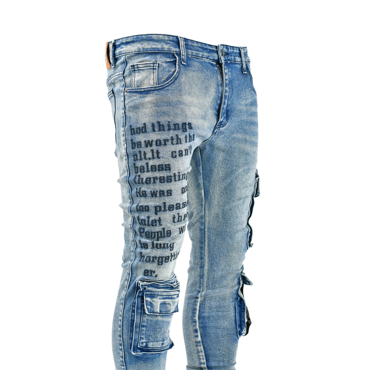 Men’s Graffiti Tactical Cargo Denim Jeans – Blue Wash