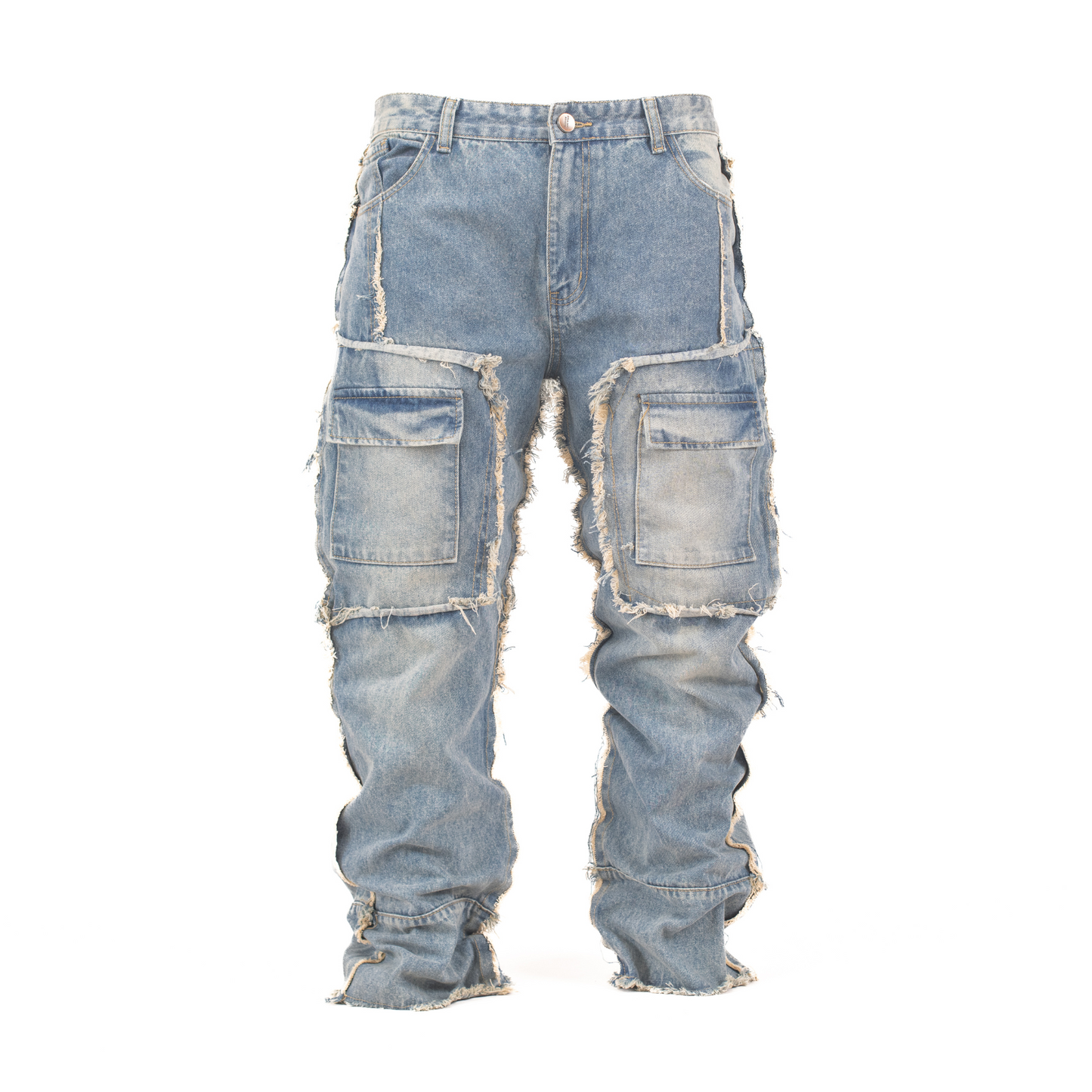 Men’s Raw Edge Multi-Pocket Utility Denim Jeans