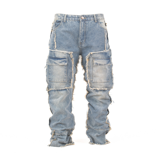 Men’s Raw Edge Multi-Pocket Utility Denim Jeans
