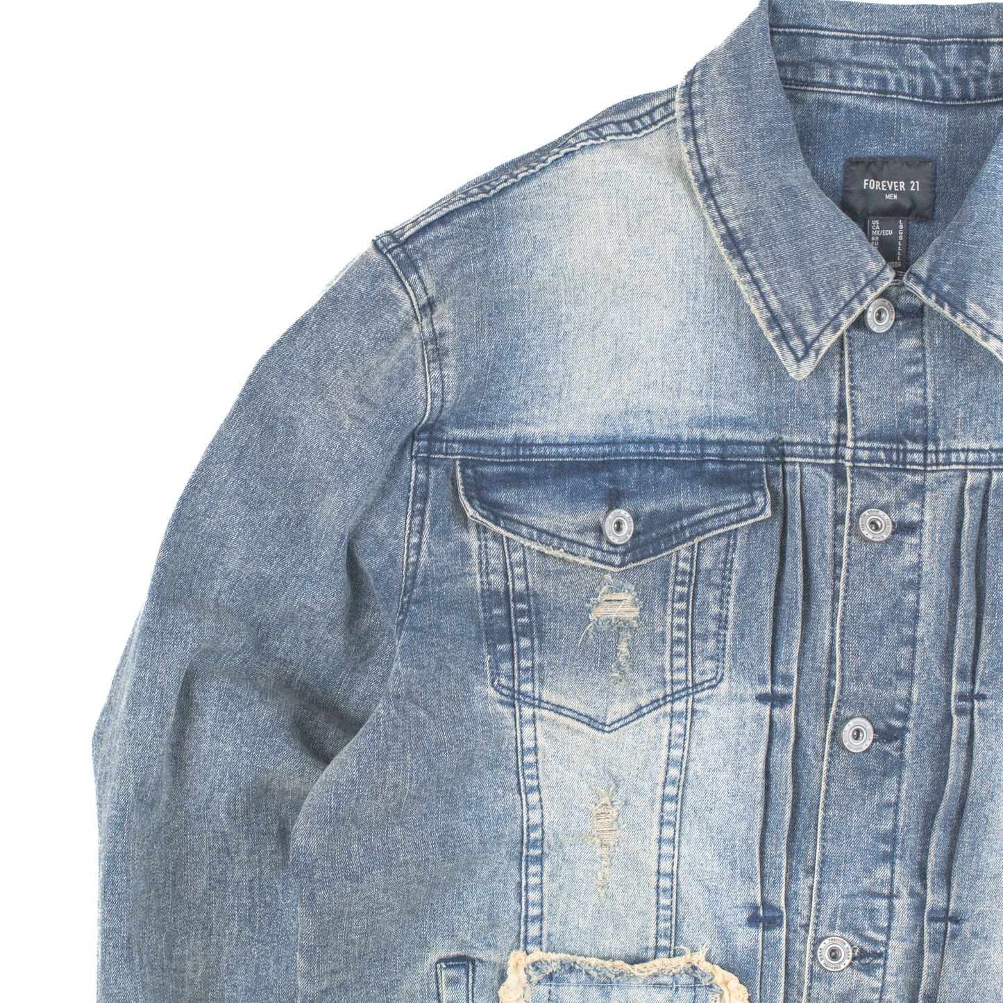 Urban Fade Distressed Patchwork Denim Jacket