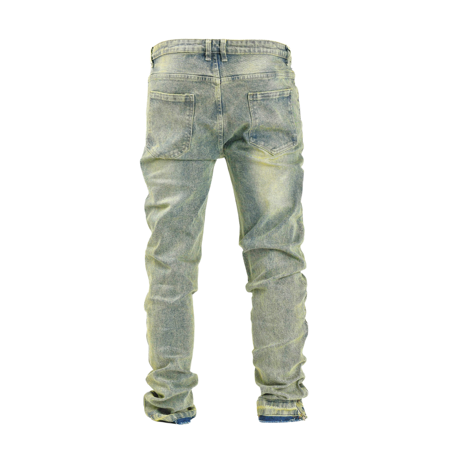 Men’s Acid Wash Moto-Zip Stacked Skinny Jean