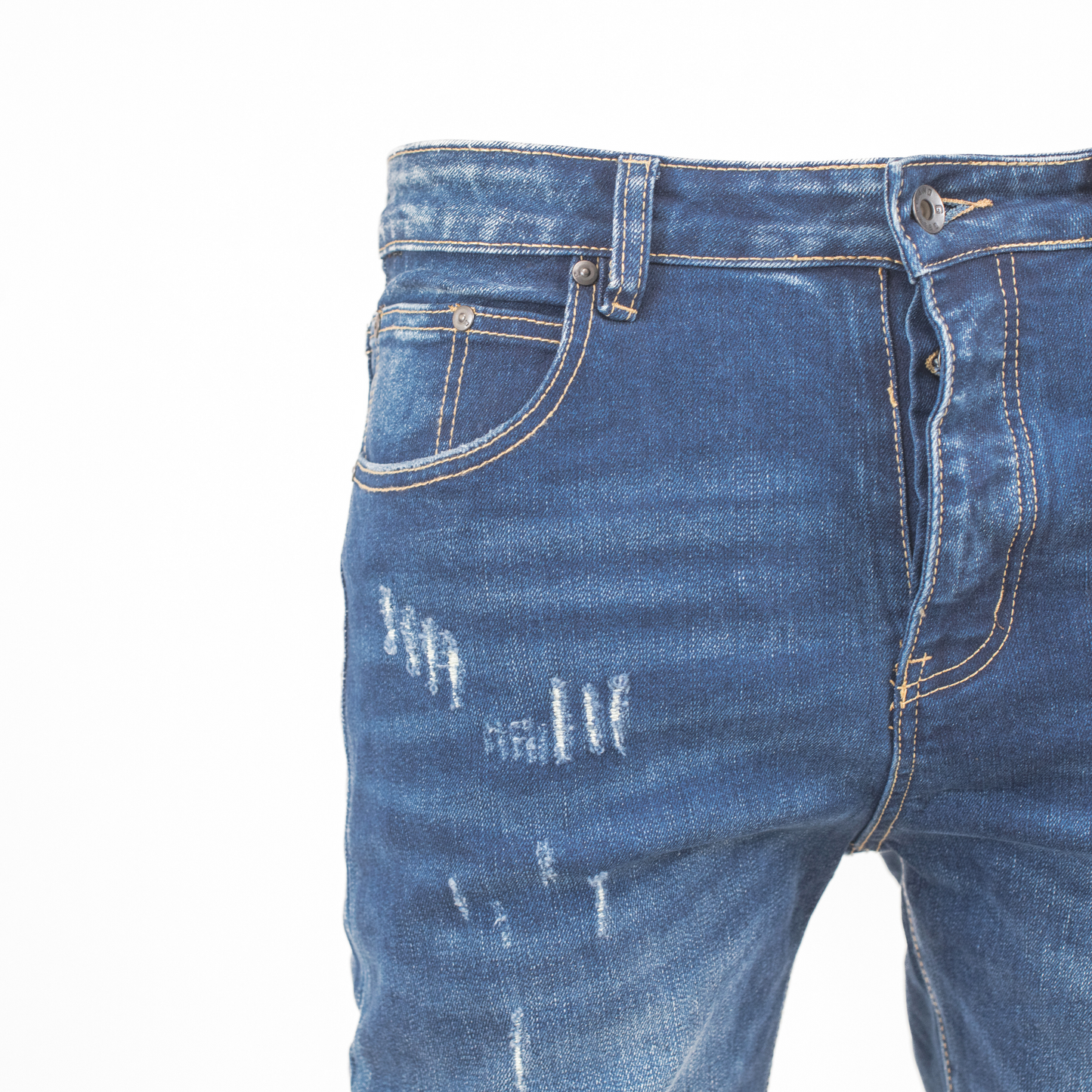 Indigo Edge Distressed Slim-Fit Denim
