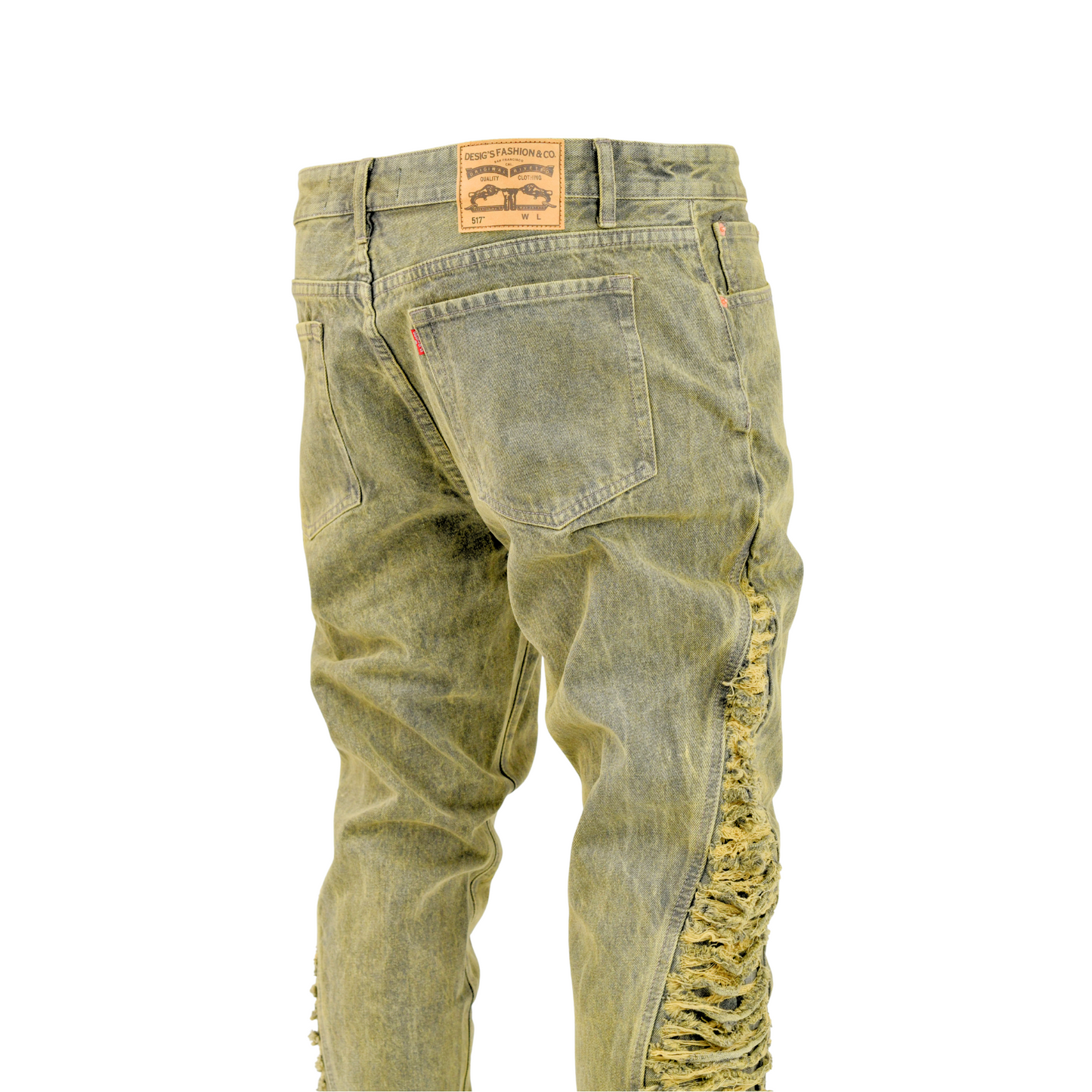 Olive Edge Shredded Side Denim