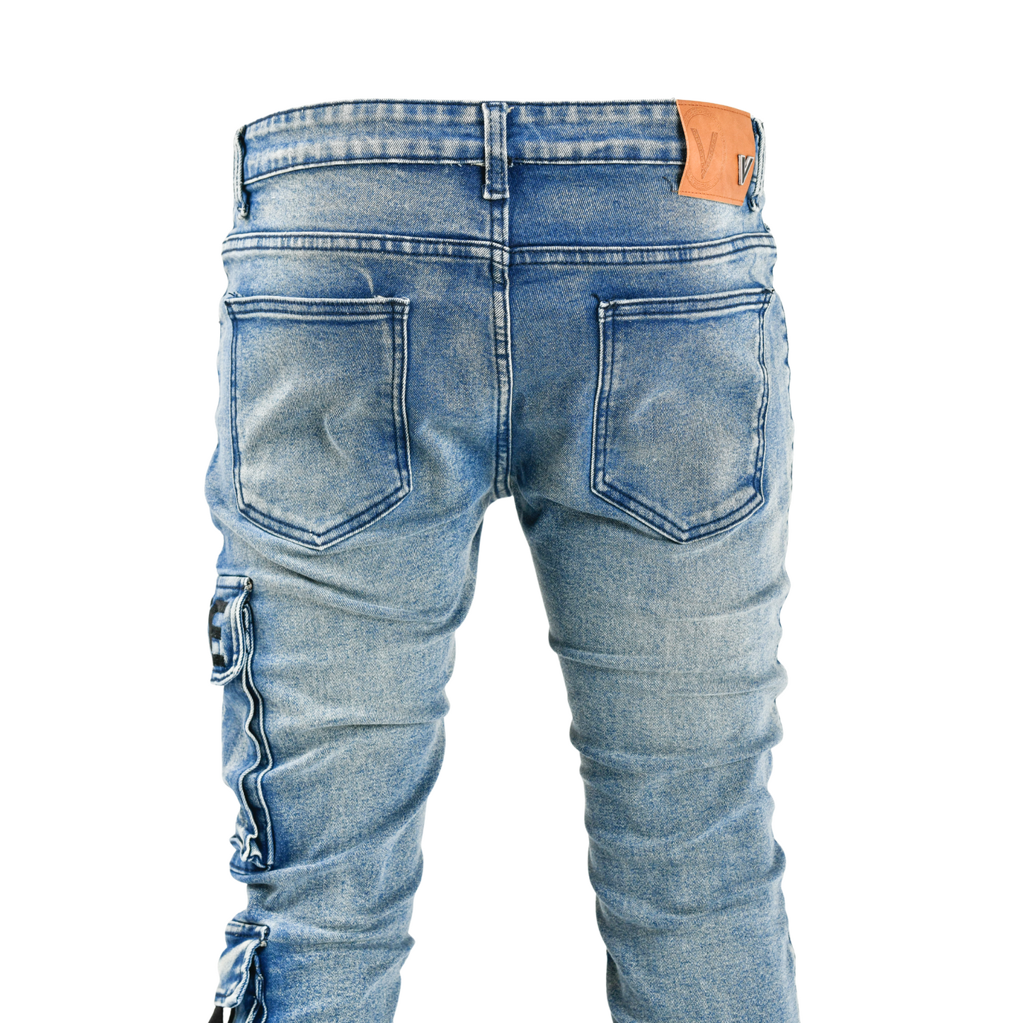Men’s Graffiti Tactical Cargo Denim Jeans – Blue Wash