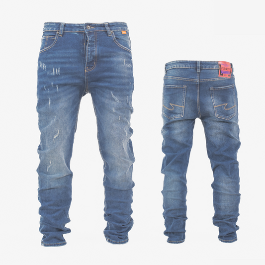 Indigo Edge Distressed Slim-Fit Denim