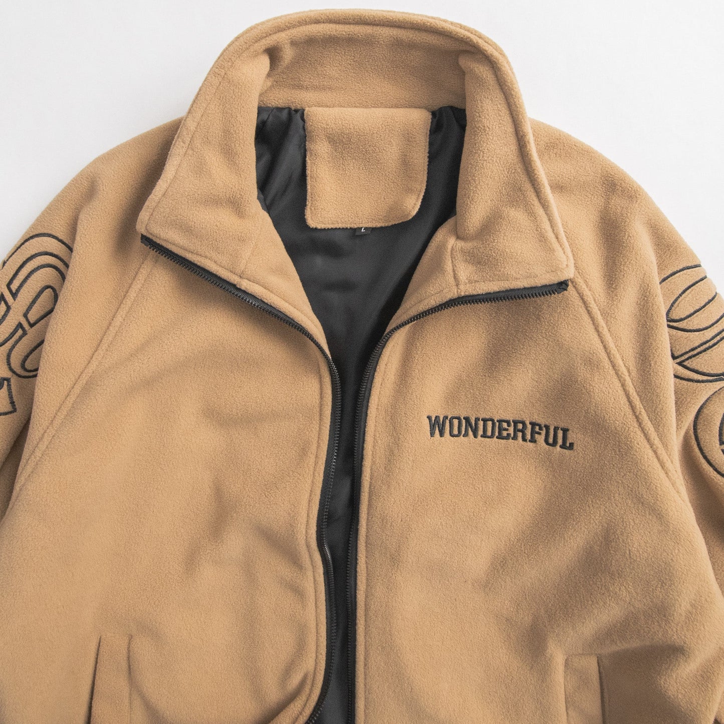 Men’s Retro Letter Embroidered Full Zip Fleece Jacket.