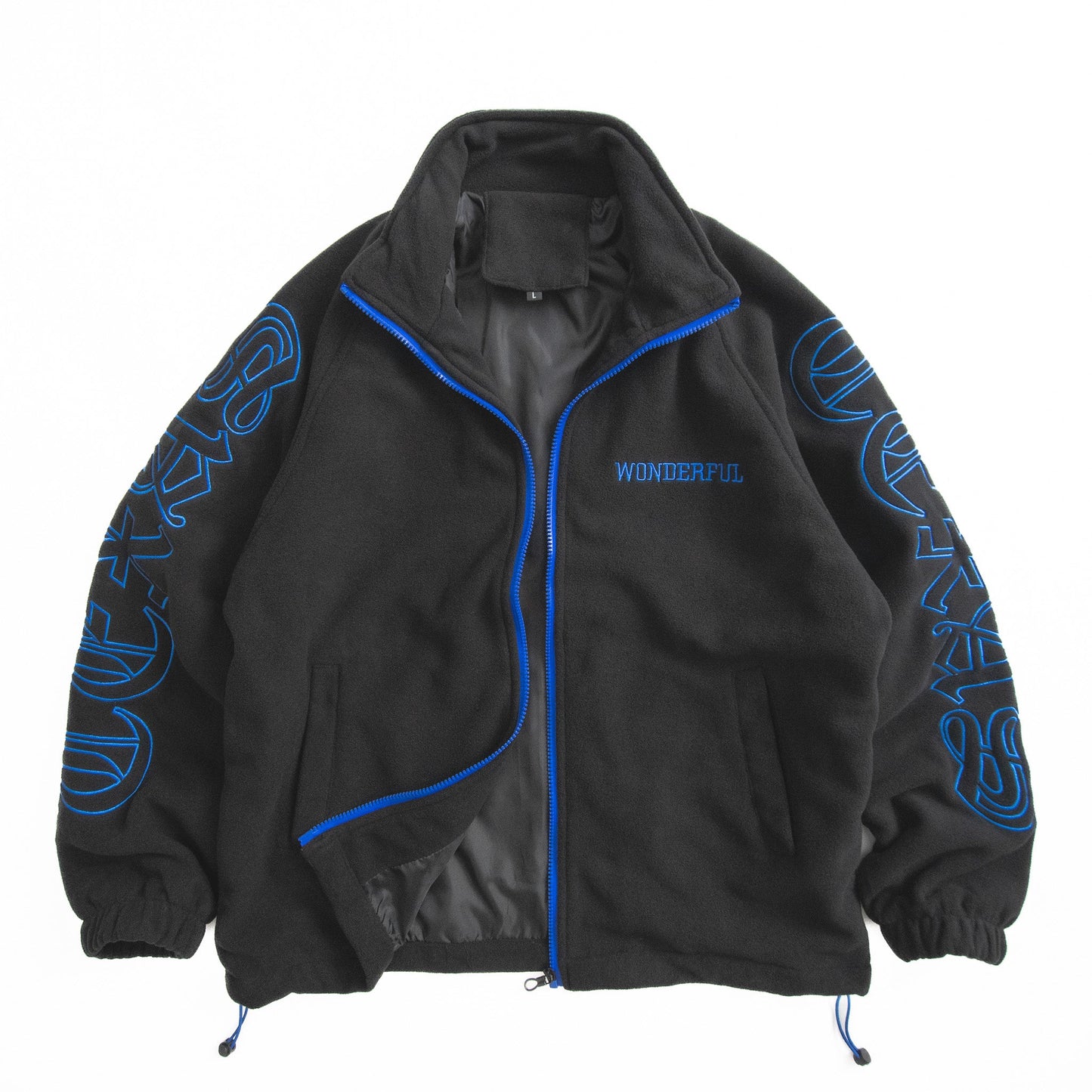 Men’s Retro Letter Embroidered Full Zip Fleece Jacket.