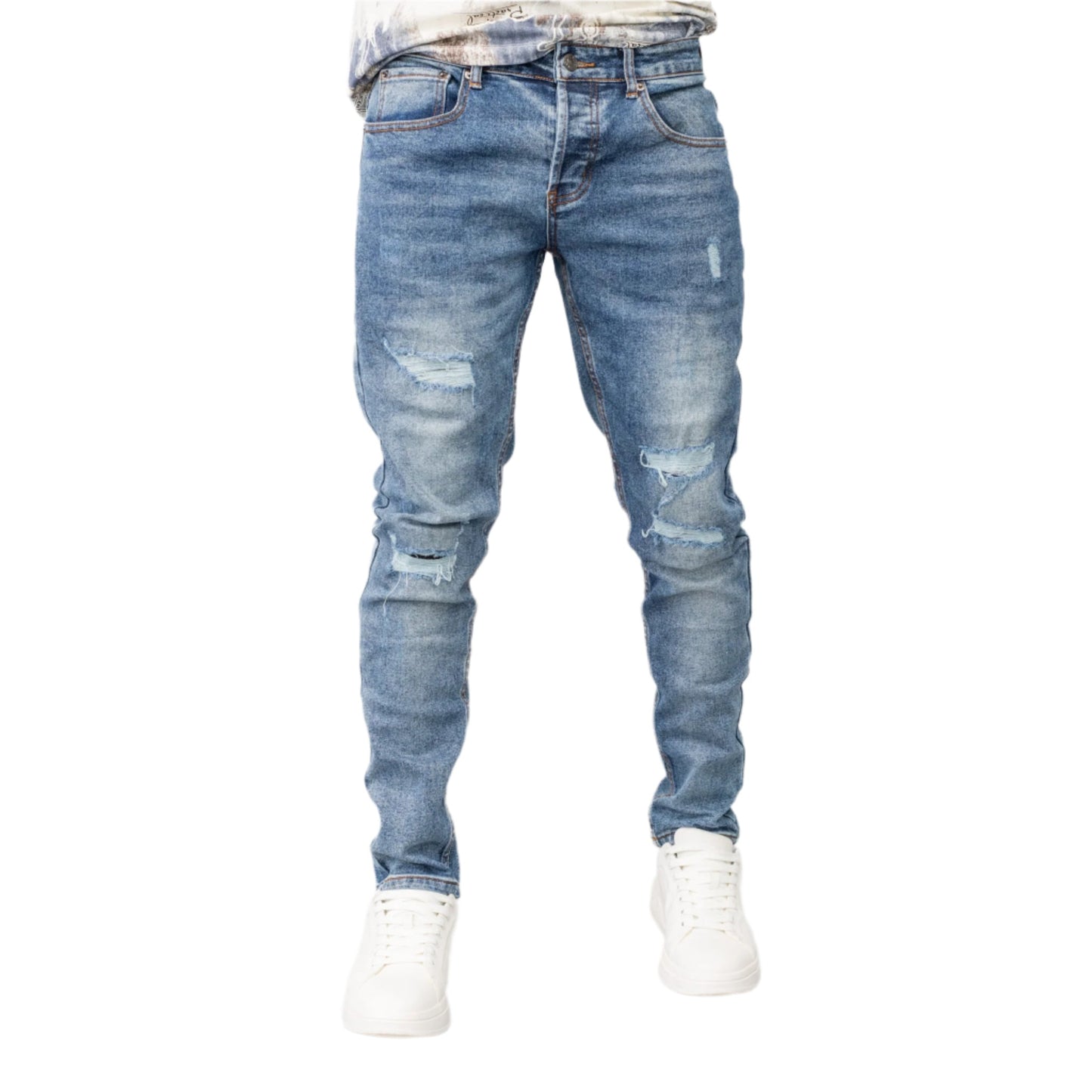 LANNIU Edge Distressed Slim-Fit Denim