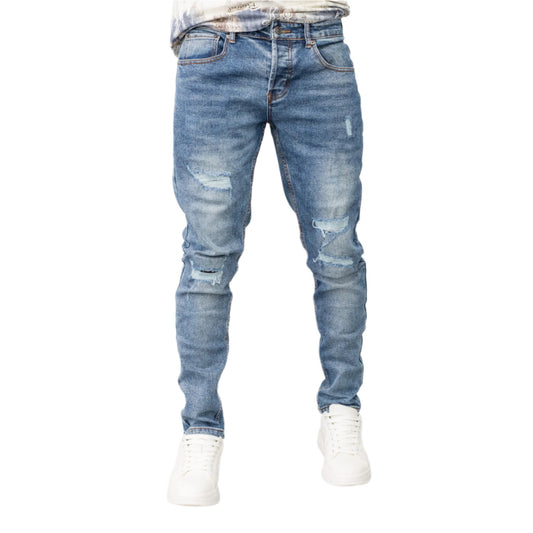 LANNIU Edge Distressed Slim-Fit Denim
