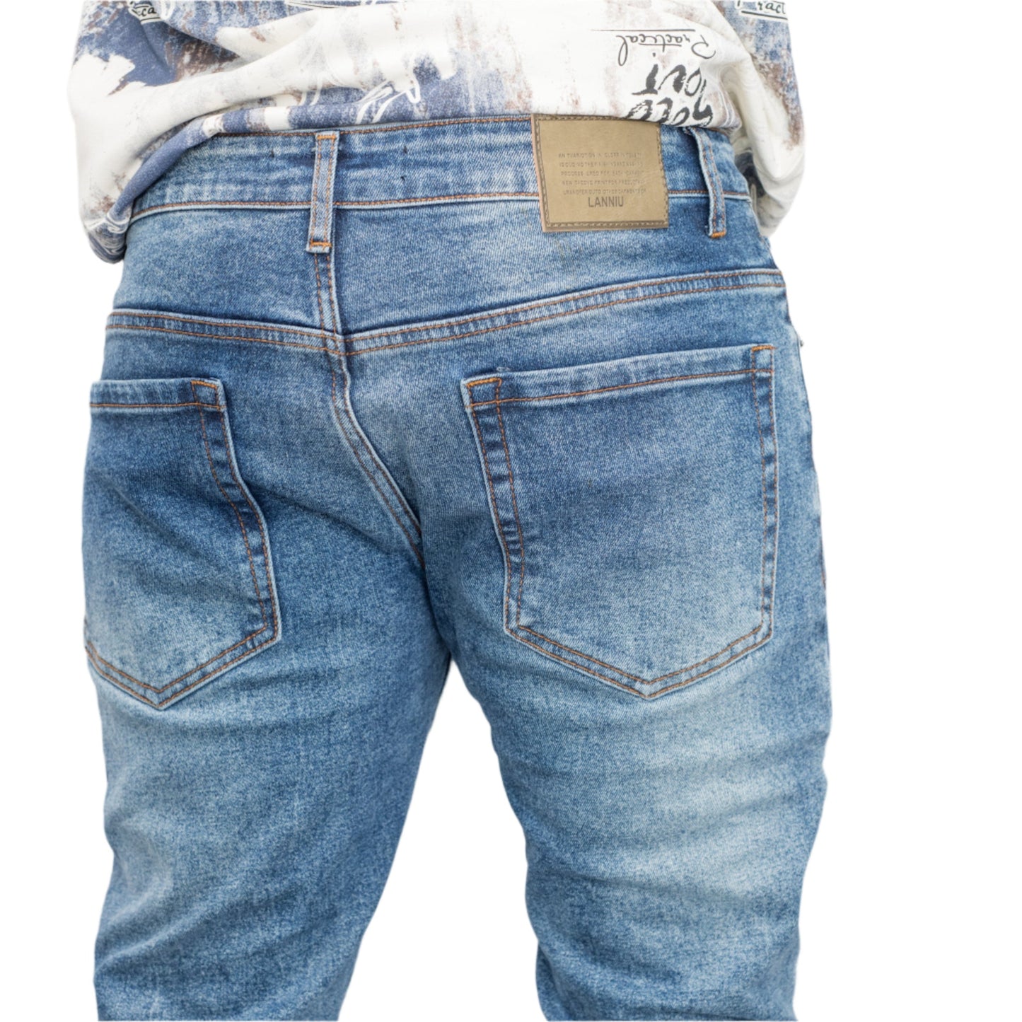 LANNIU Edge Distressed Slim-Fit Denim