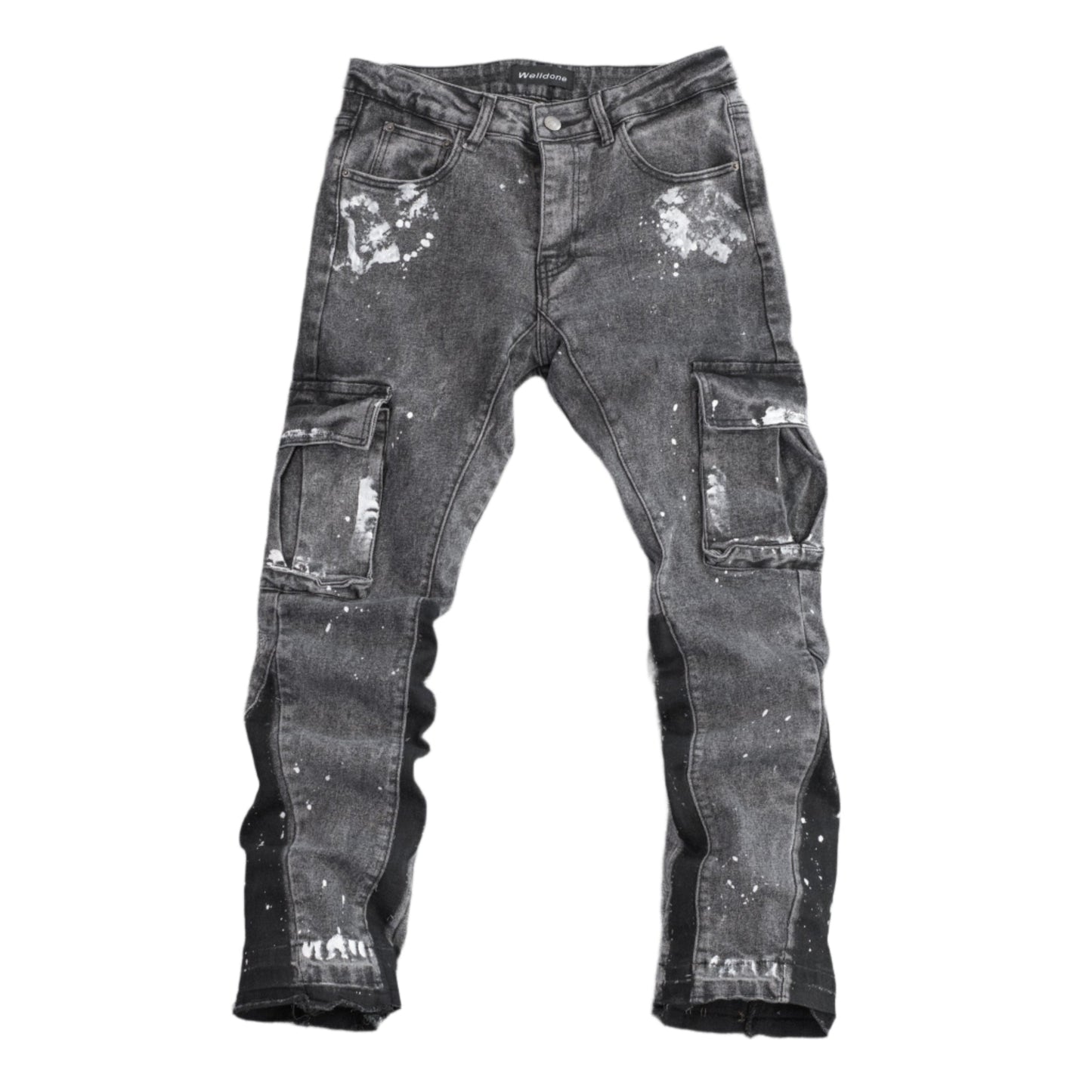 Black Acid Wash Cargo Jeans