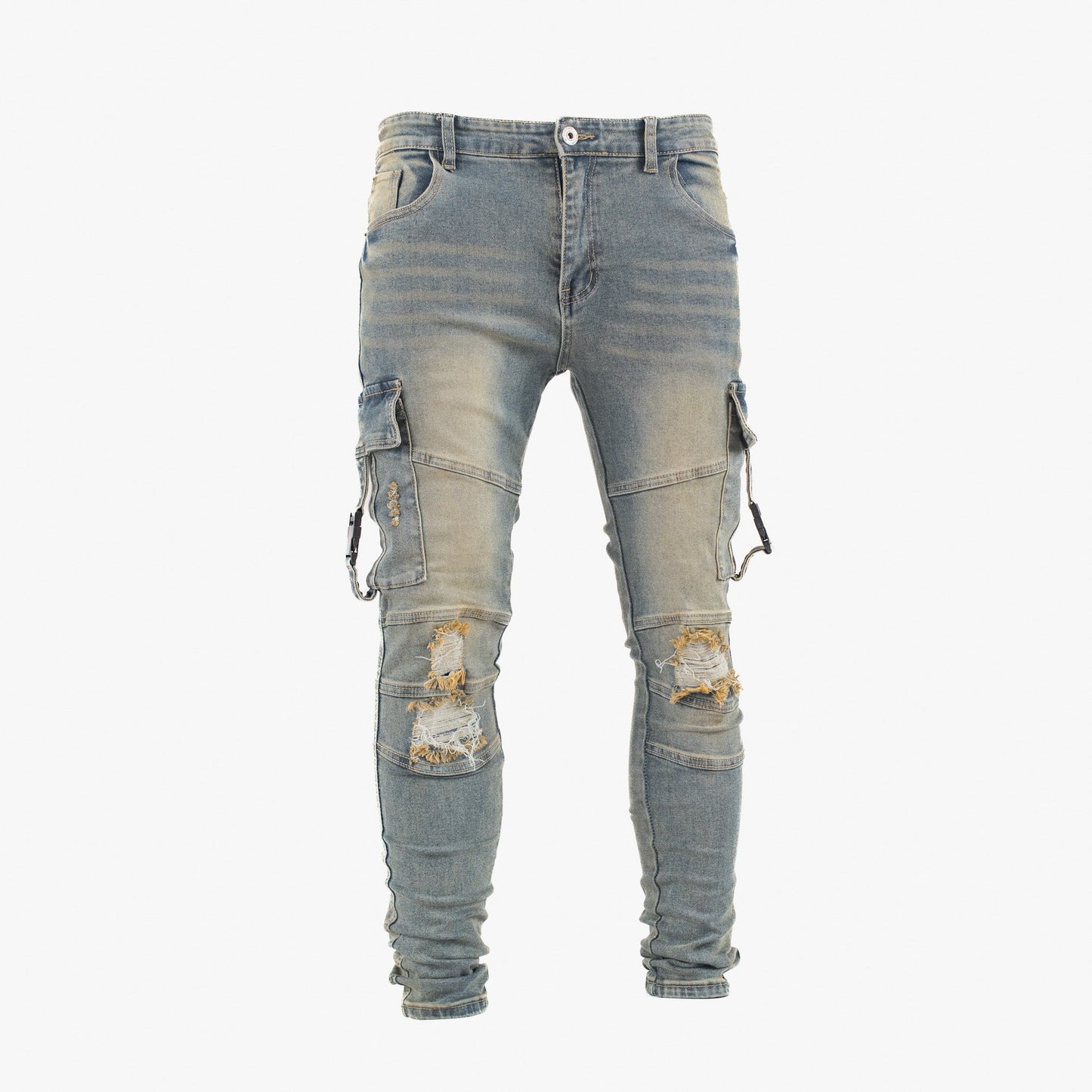Men’s Tactical Distressed Cargo Denim Jeans