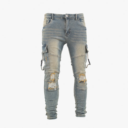 Men’s Tactical Distressed Cargo Denim Jeans