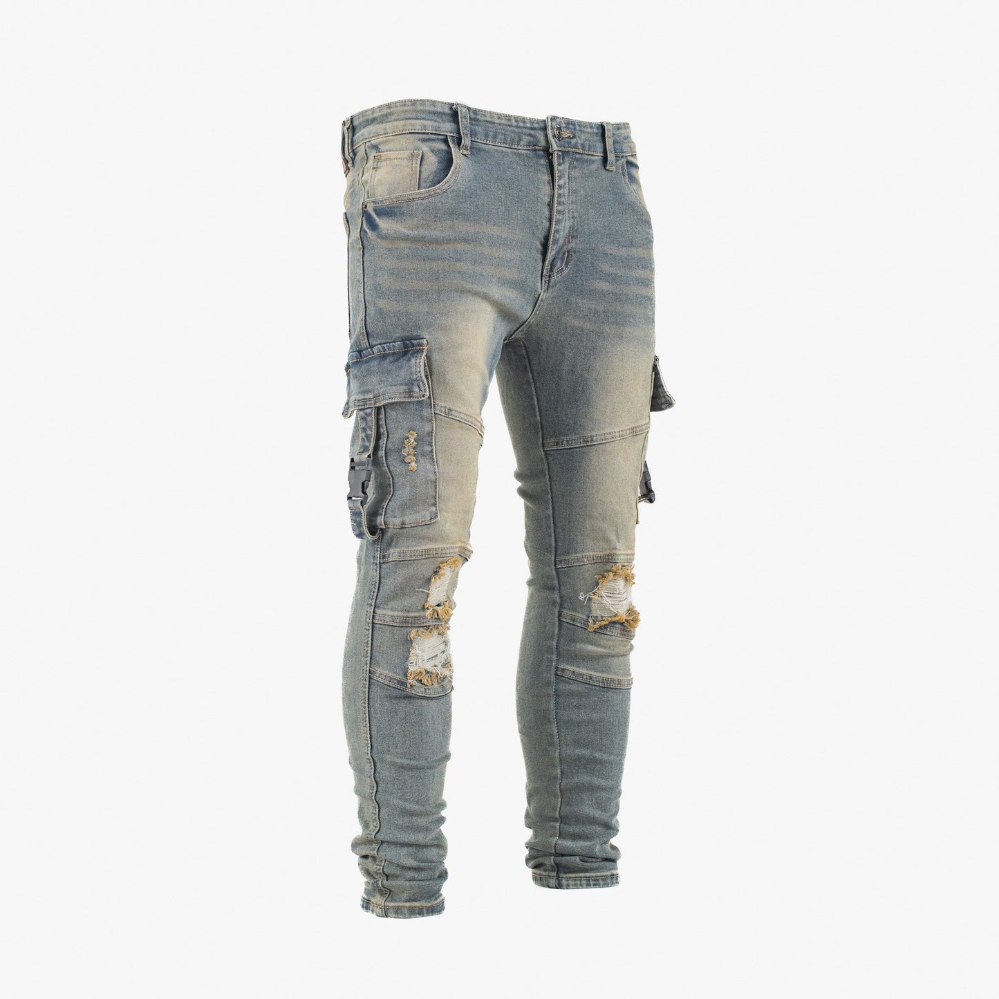 Men’s Tactical Distressed Cargo Denim Jeans