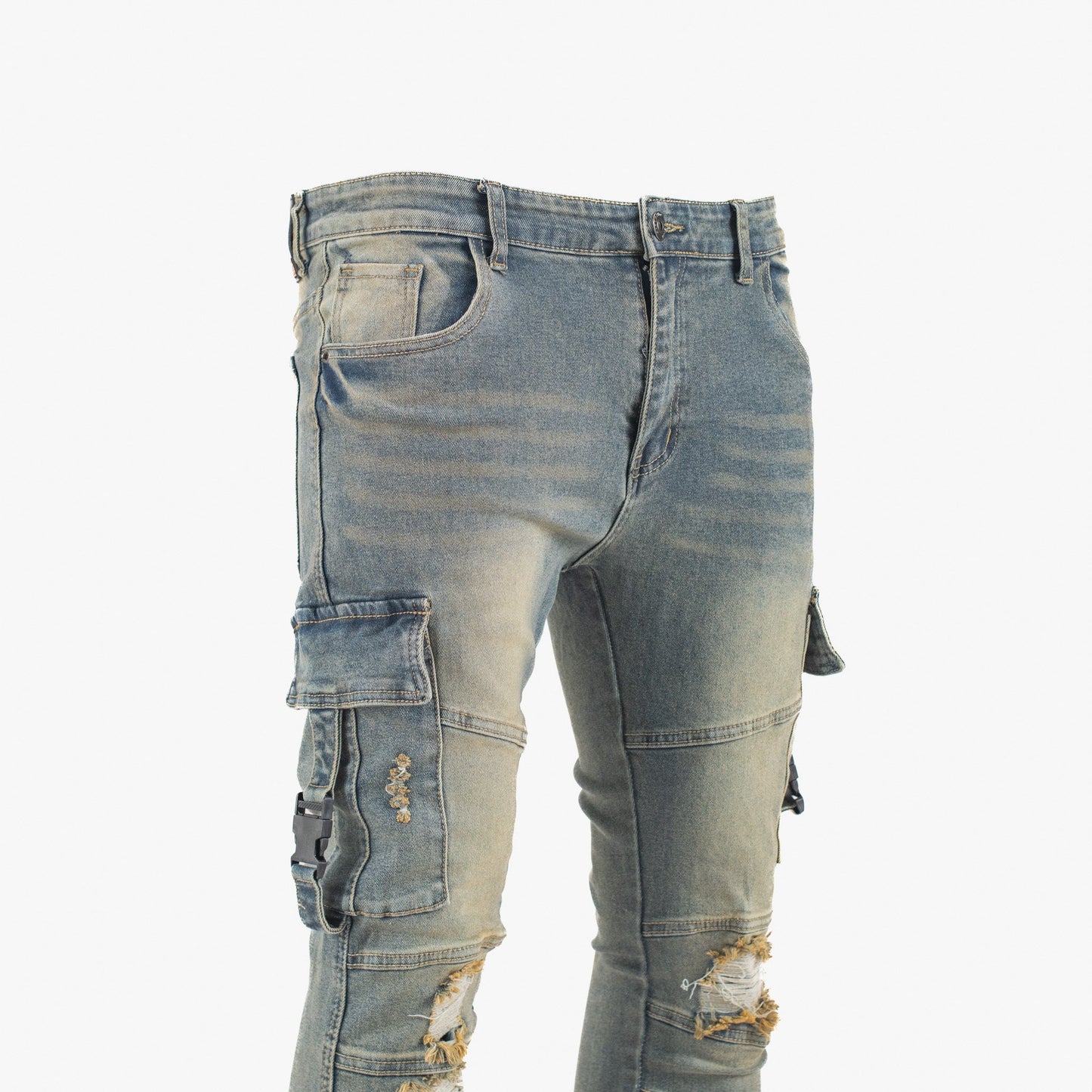 Men’s Tactical Distressed Cargo Denim Jeans