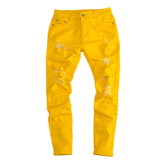 Men’s Mustard Distressed Skinny Jeans