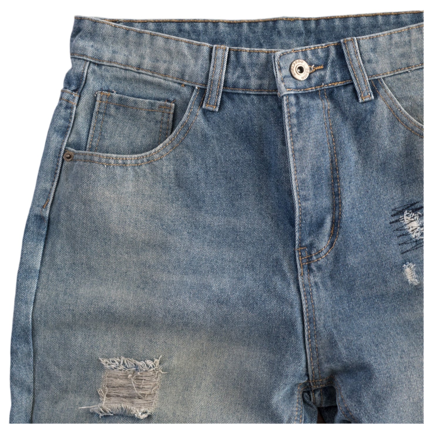 Men’s Rugged Distressed Patchwork Denim Jeans