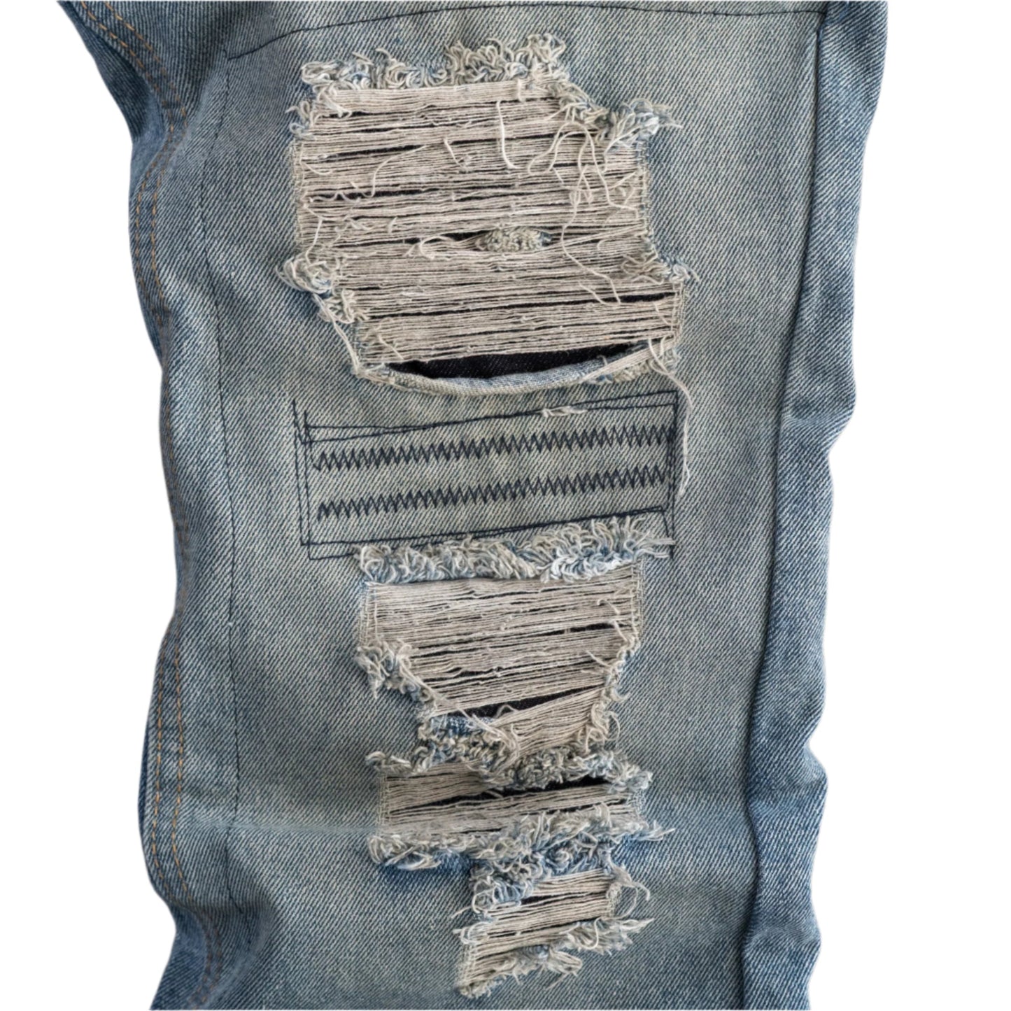 Men’s Rugged Distressed Patchwork Denim Jeans