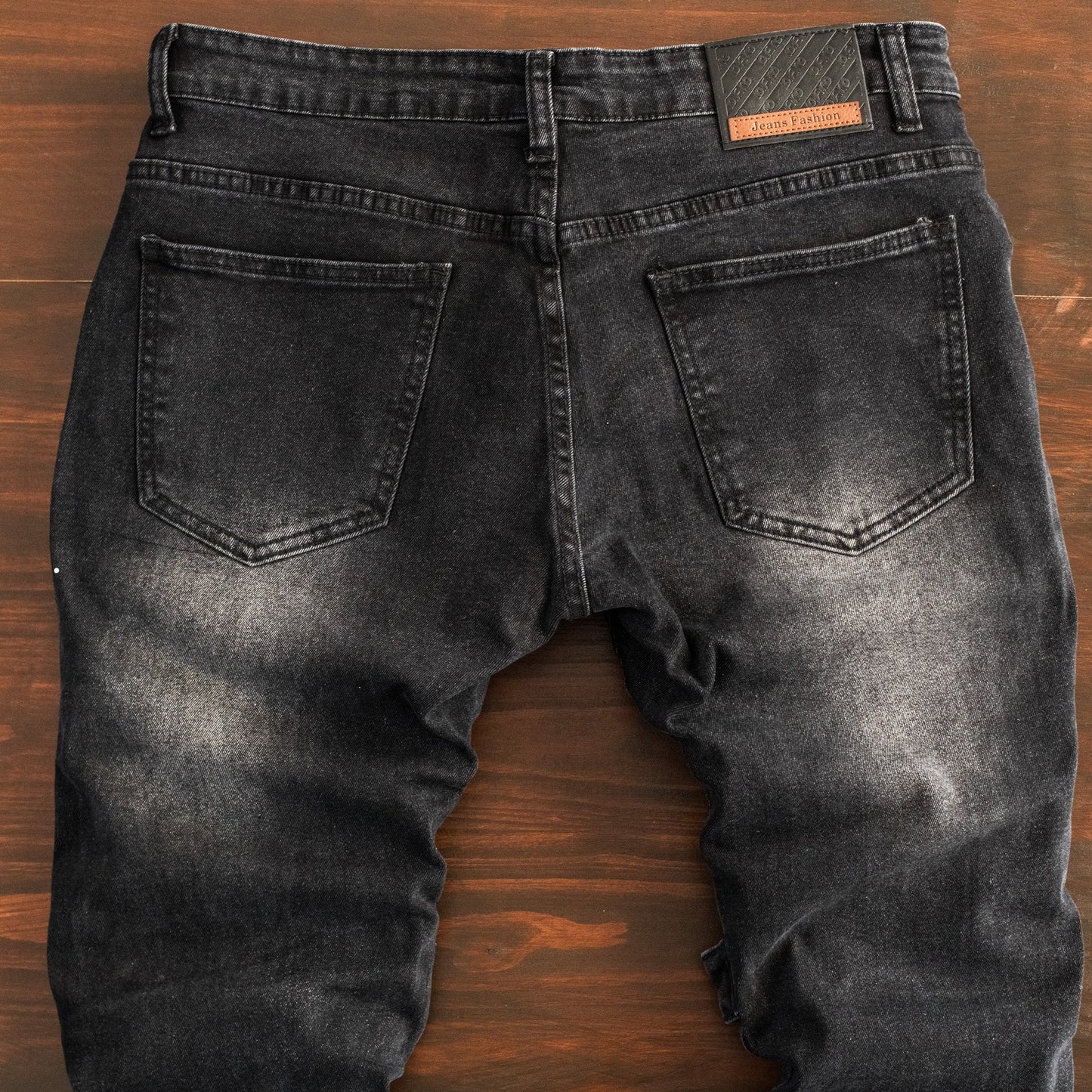 Men’s Black Distressed Strap Detail Denim Jeans