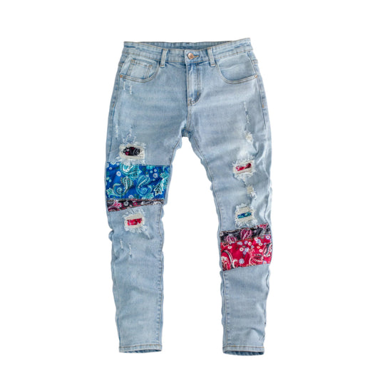 Urban Patchwork Distressed Denim Jeans