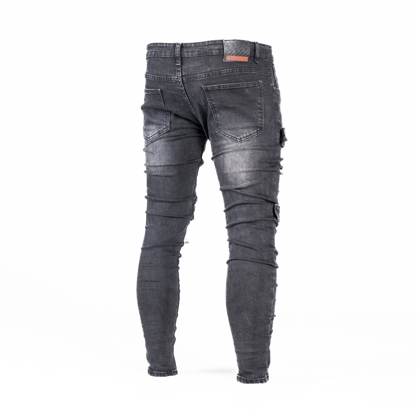 Men’s Black Distressed Strap Detail Denim Jeans