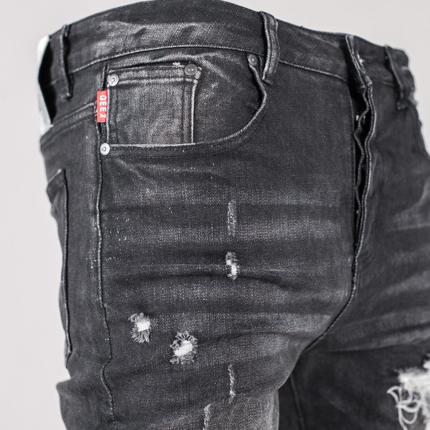 Gee2 Asphalt Edge Distressed Skinny Jeans