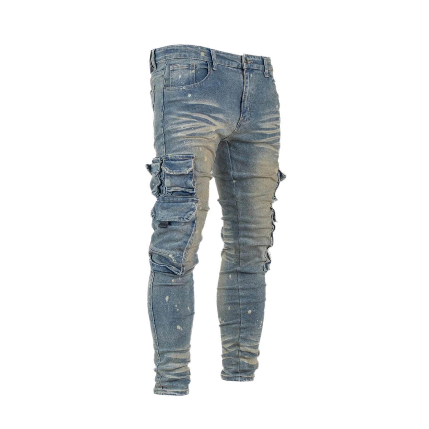 Men’s Vintage Wash Multi-Pocket Cargo Denim Jeans