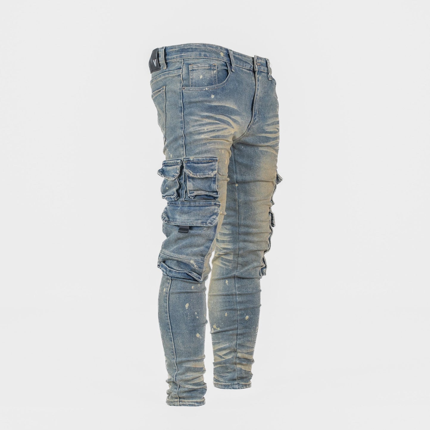 Men’s Vintage Wash Multi-Pocket Cargo Denim Jeans