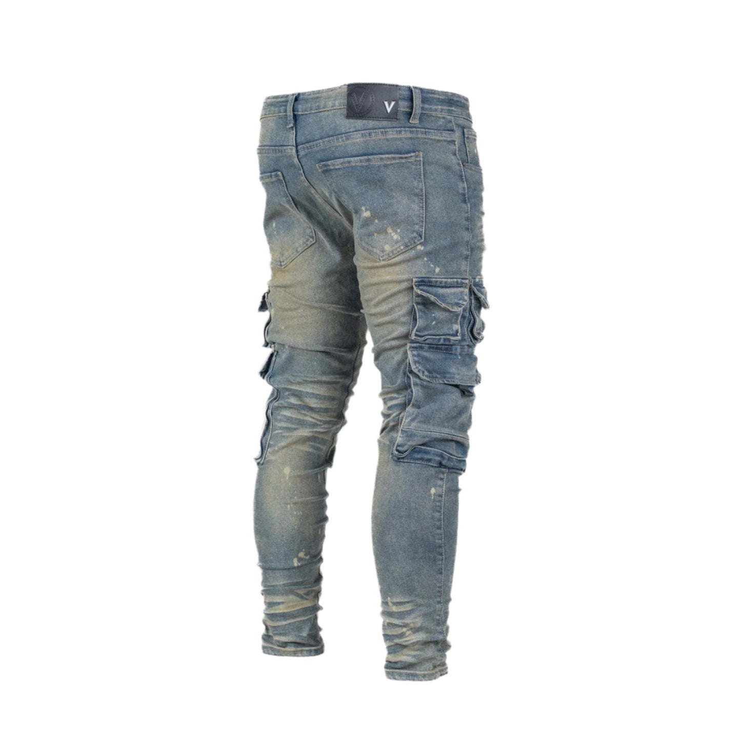 Men’s Vintage Wash Multi-Pocket Cargo Denim Jeans