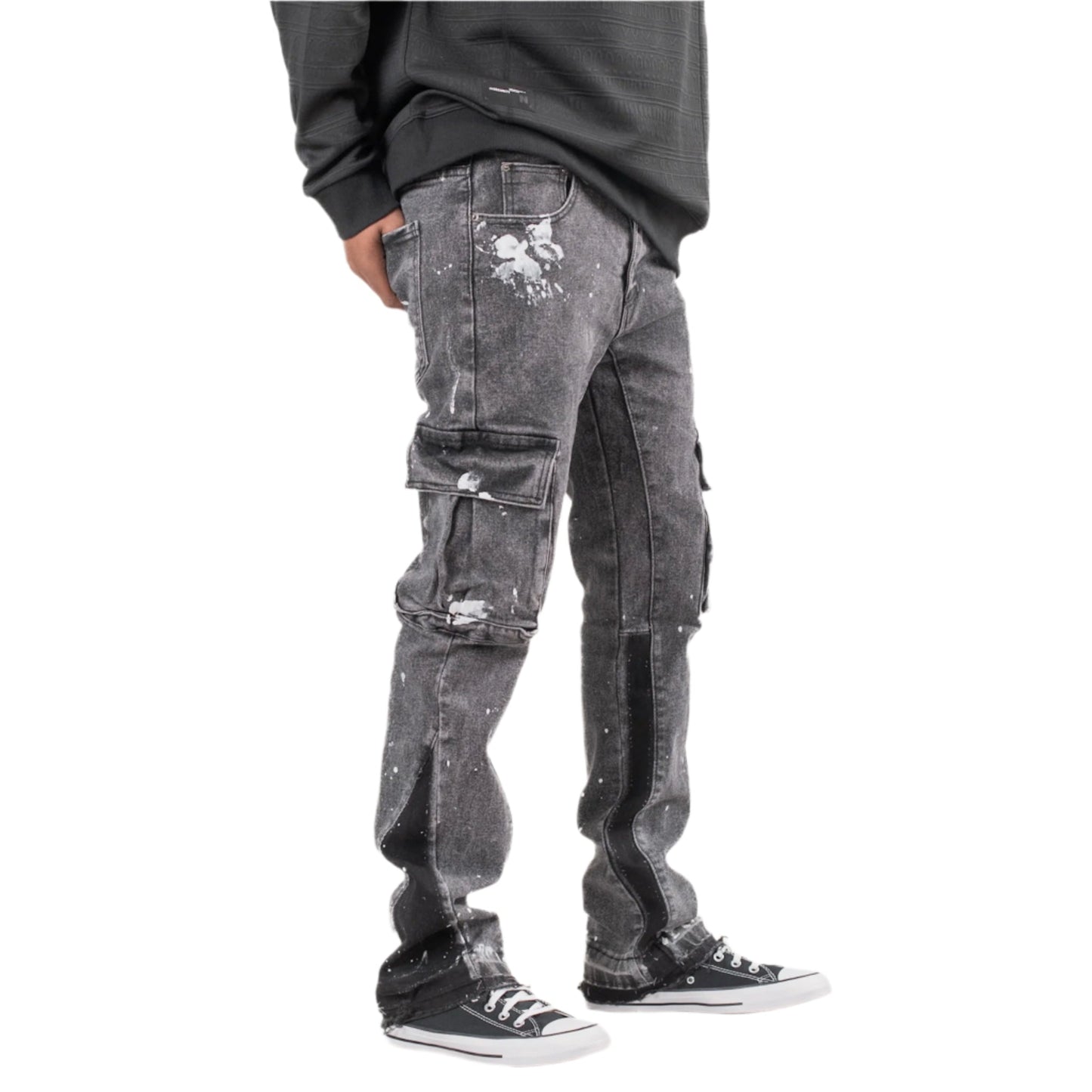 Black Acid Wash Cargo Jeans