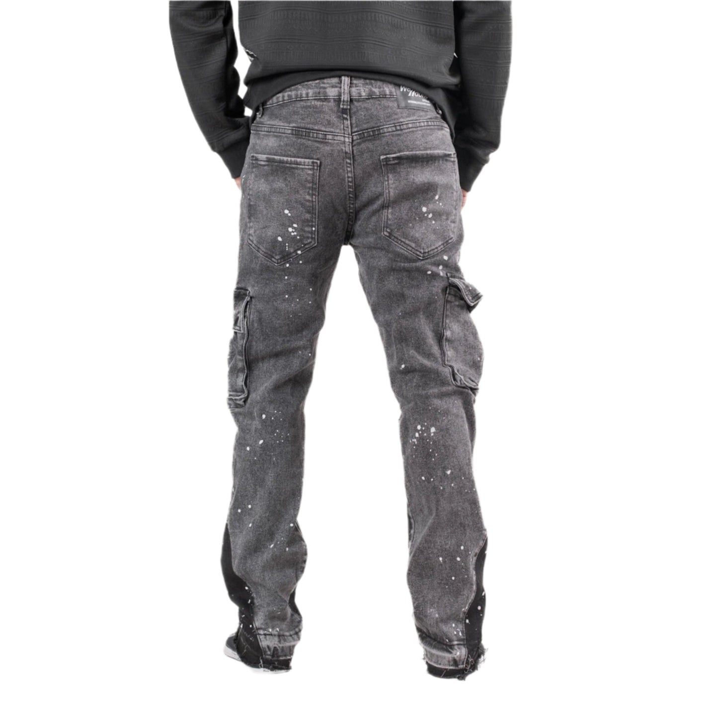 Black Acid Wash Cargo Jeans
