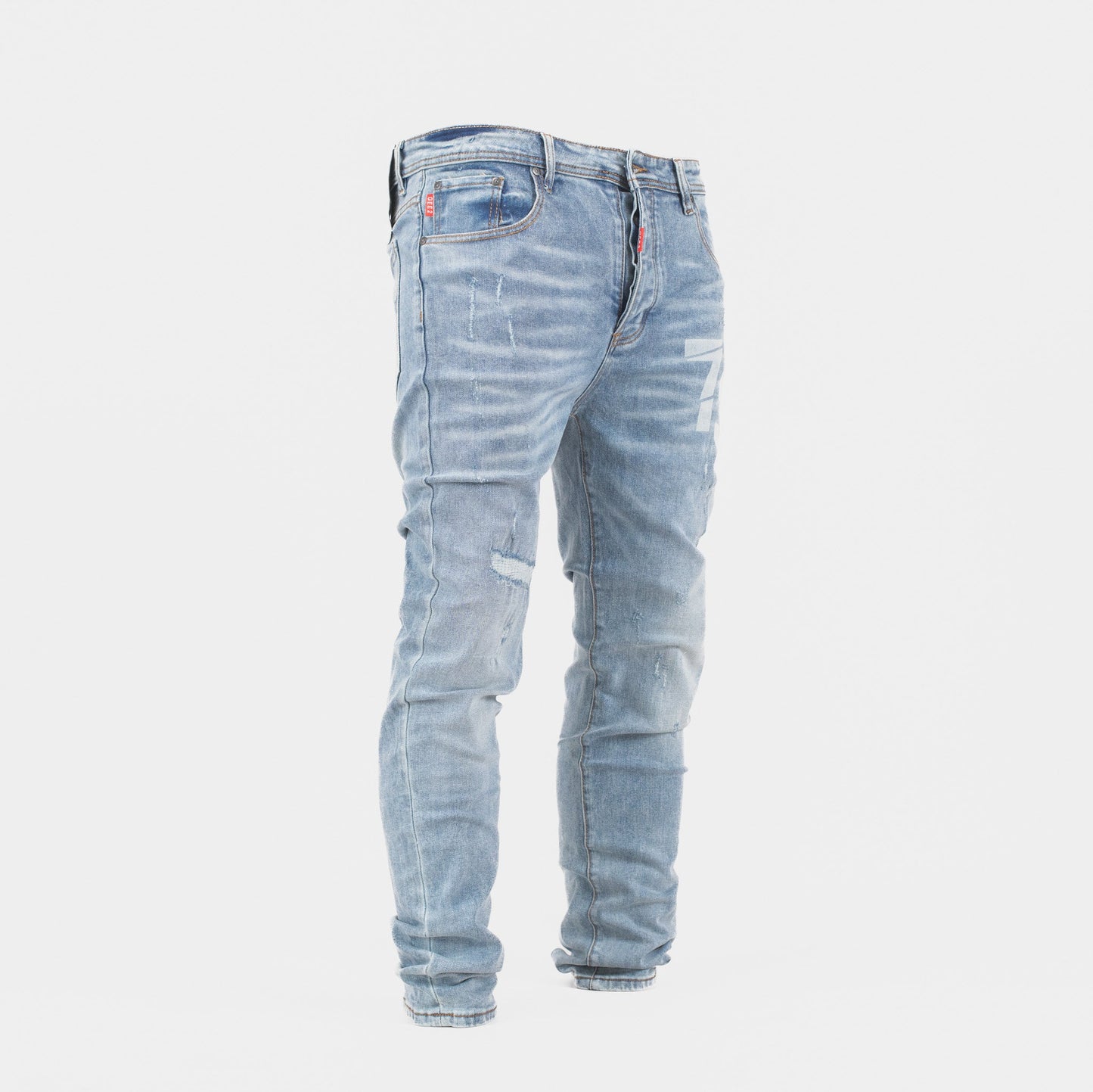 GEE2 Distressed “79” Graphic Slim Fit Denim Jeans