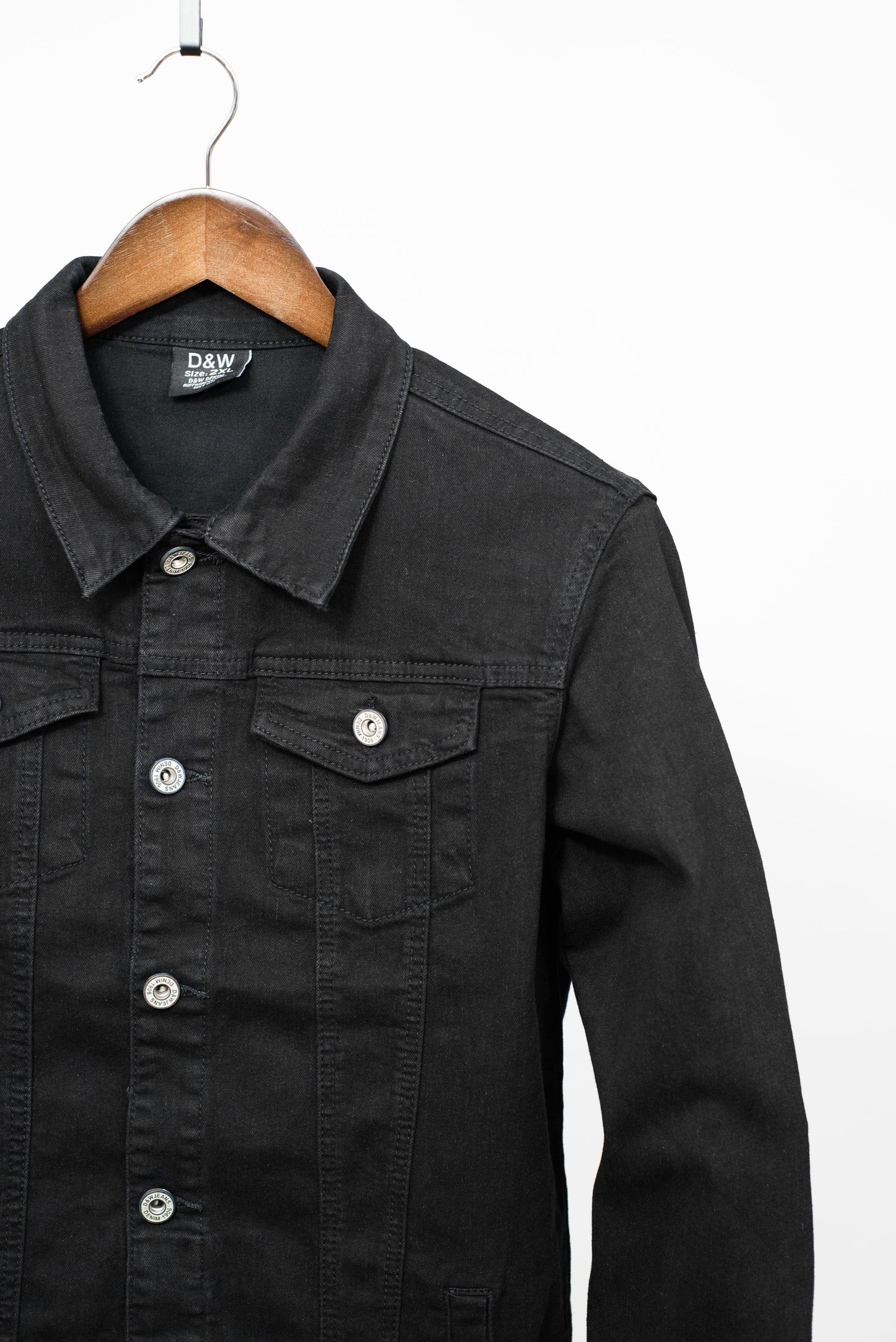 Men Solid Black Denim Jacket