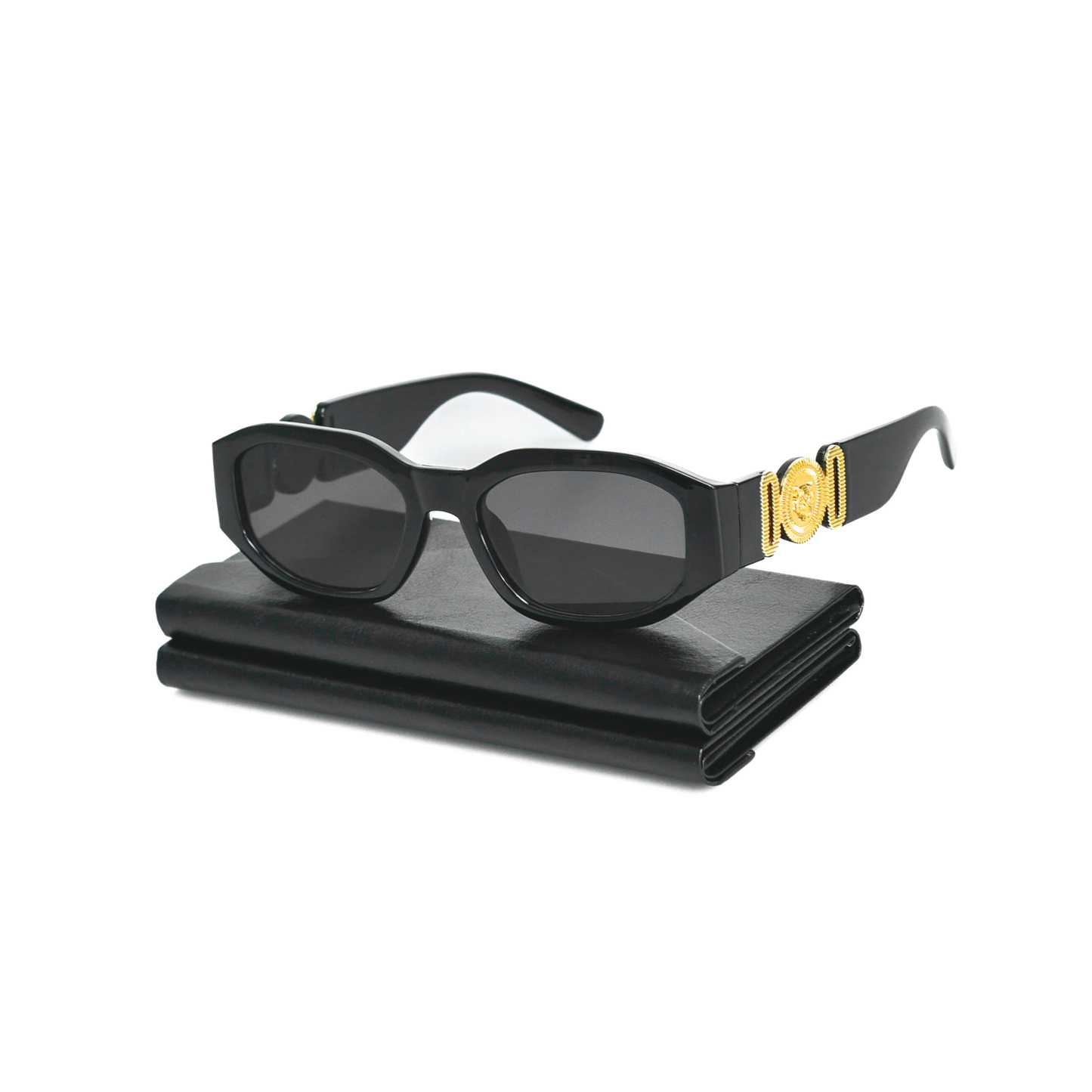 Luxe Medallion Retro Black Sunglasses