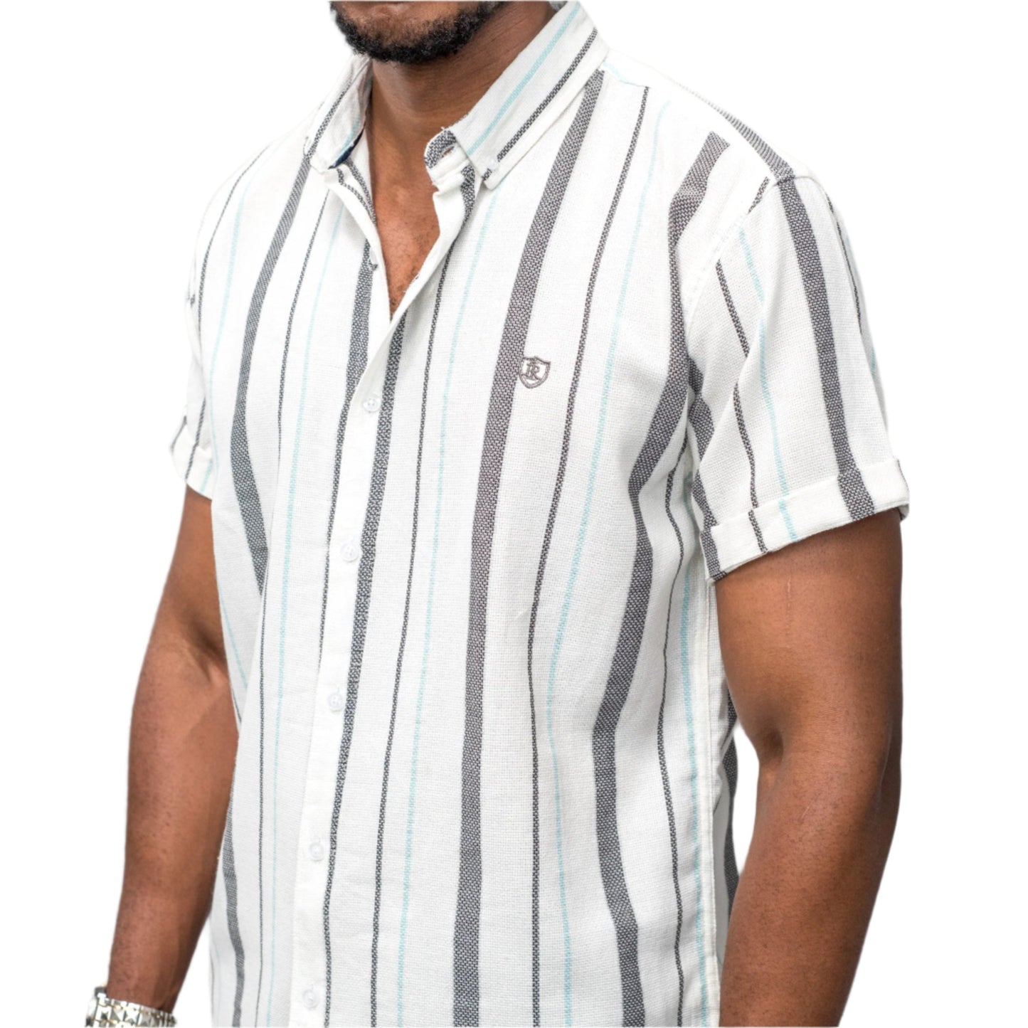 Striped Linen Button-Up Shirt ONLY