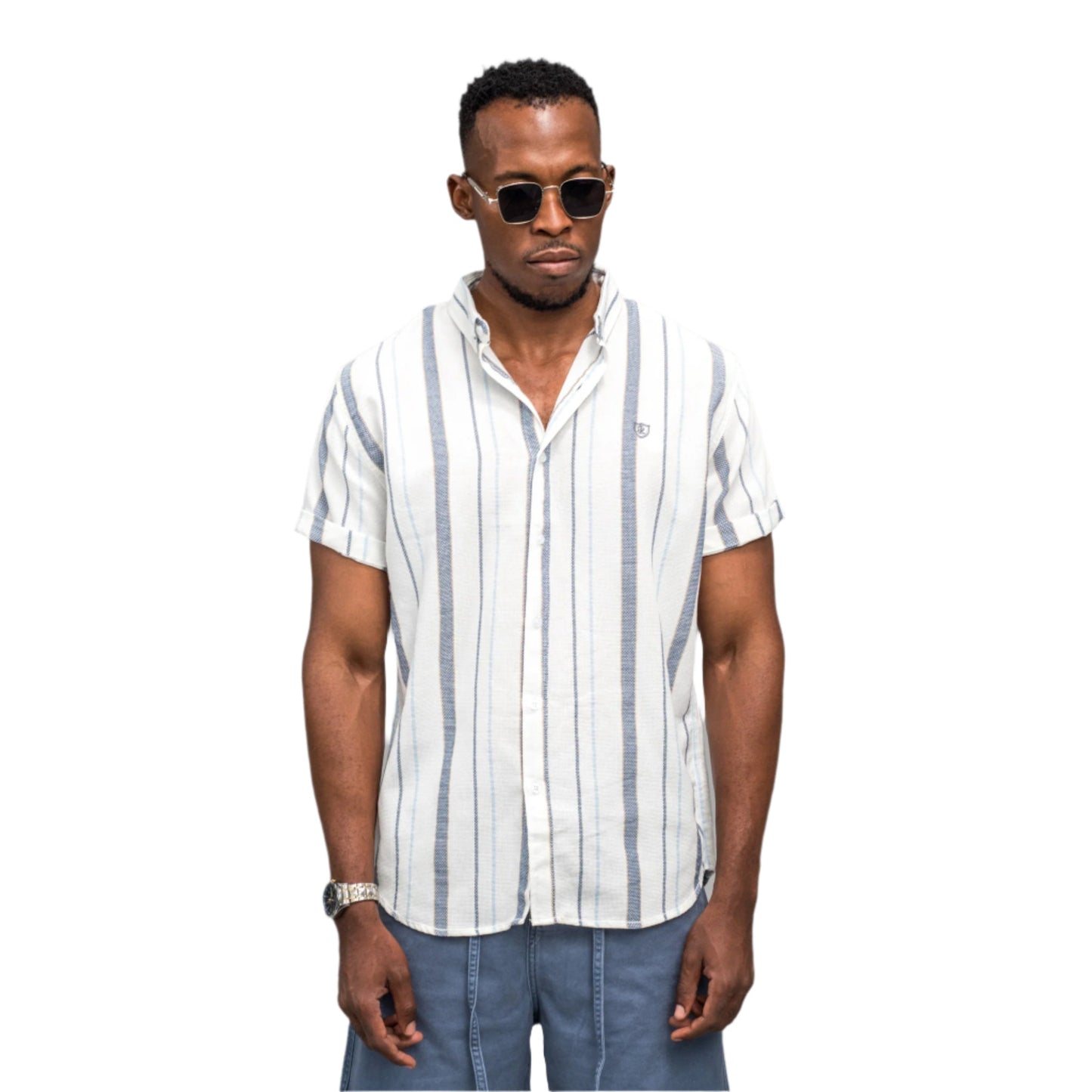 Striped Linen Button-Up Shirt ONLY