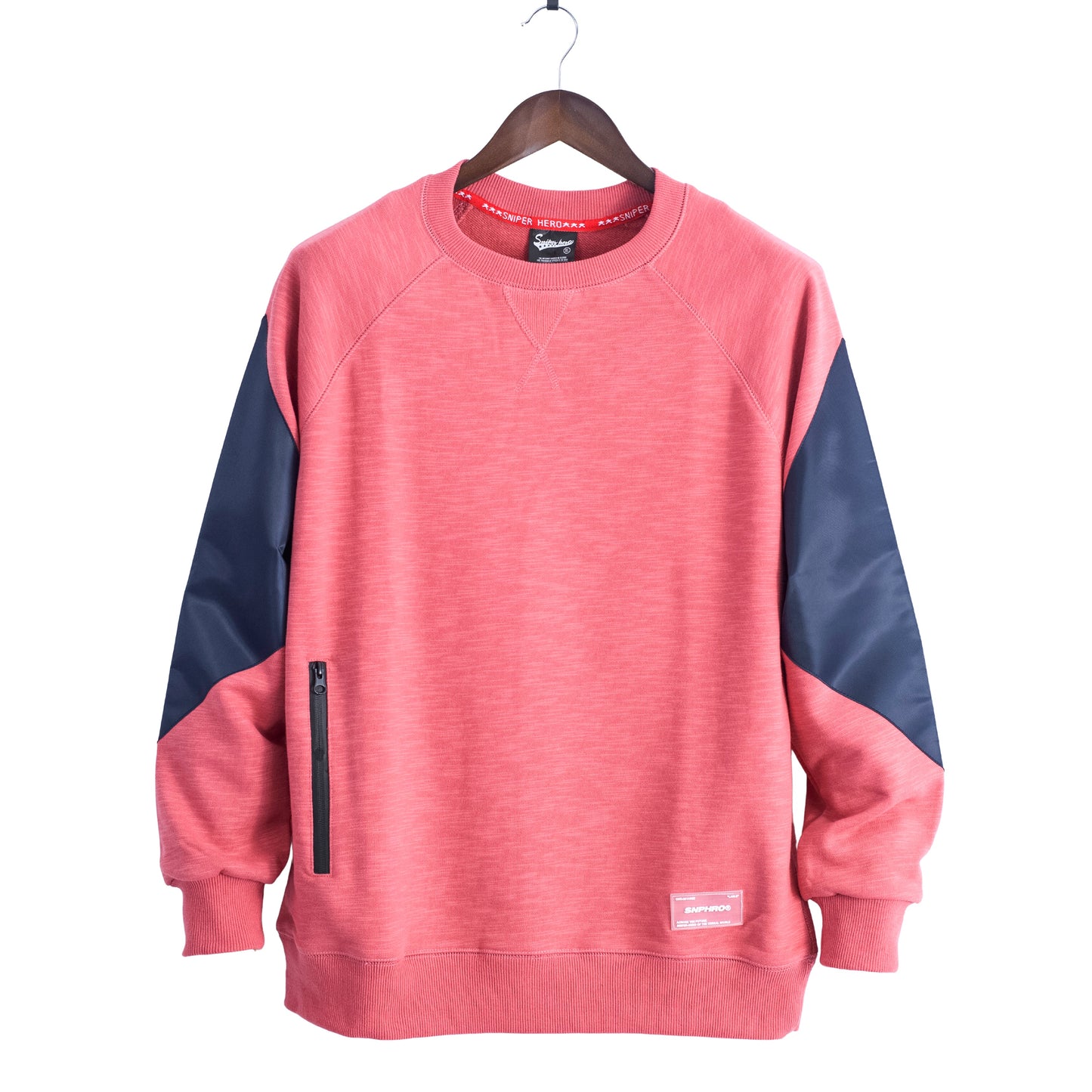 Men’s Crew Neck Solid Color Zip Pocket Sweatshirt.