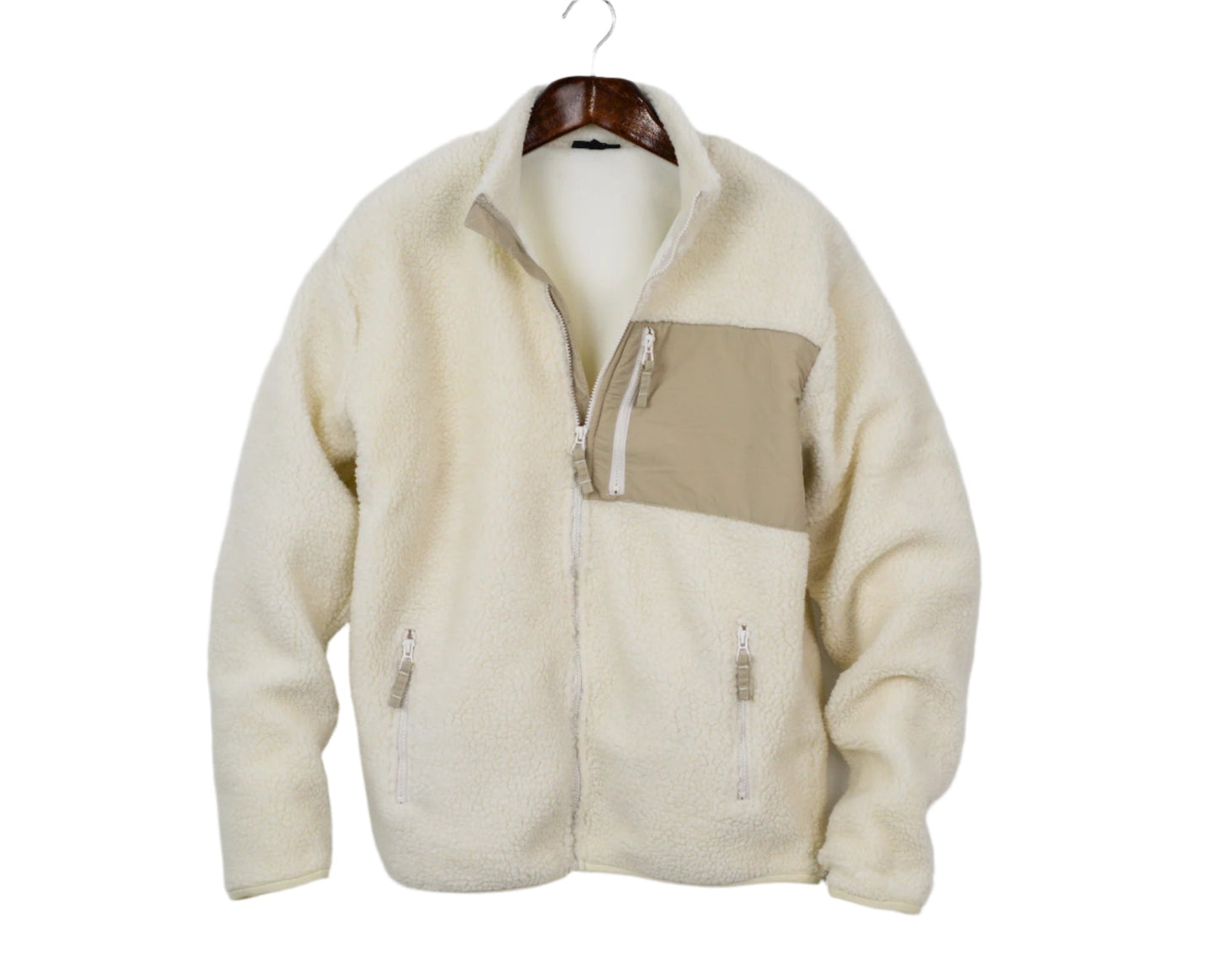 Men Pocket Front Zipper Teddy Jacket